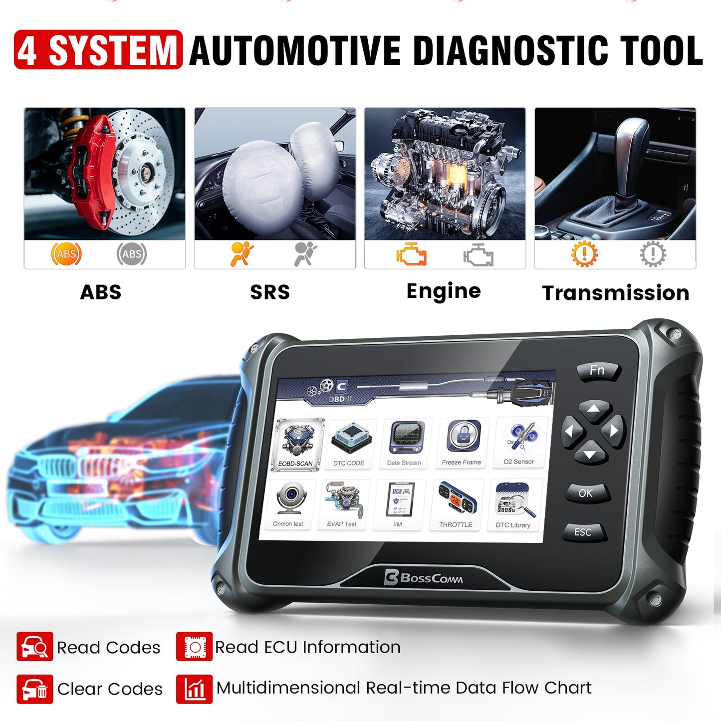 2026 BOSSCOMM IF742 OBD2 Scanner, ABS/SRS/Transmission/Check Engine Code Reader Scan Tool with 6 Resets, ABS Bleeding/Oil/EPB/SAS/Throttle/BMS, Scanner Diagnostic Tool for All Cars, Free Update, EN/ES