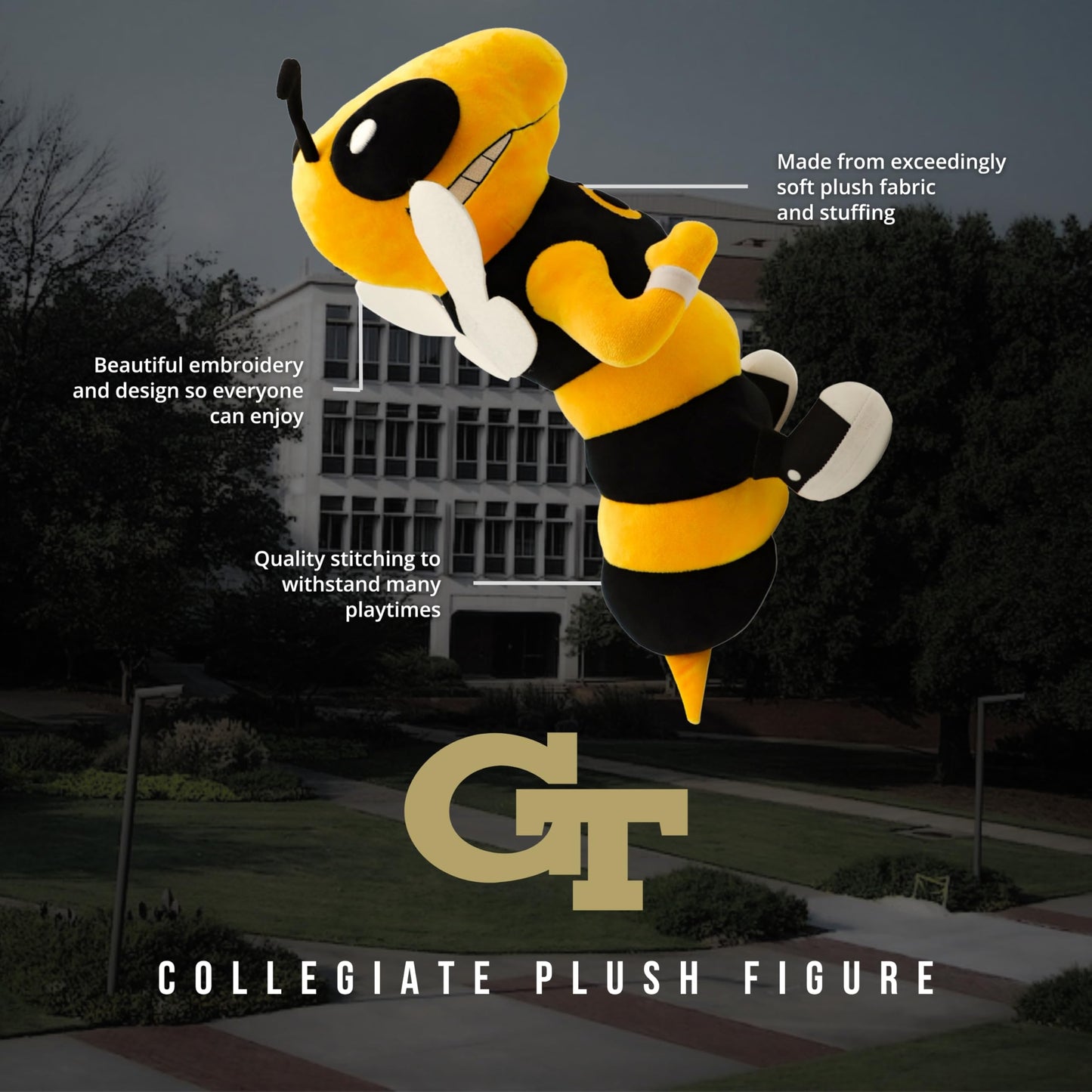 PLUSHIBLE Georgia Tech Mascot Buzz Rag Doll – 18-Inch Soft Stuffed Plush Figure, Washable Plush Toy for Kids and Adults, Officially Licensed University Character, Ideal Gift for Fans of All Ages