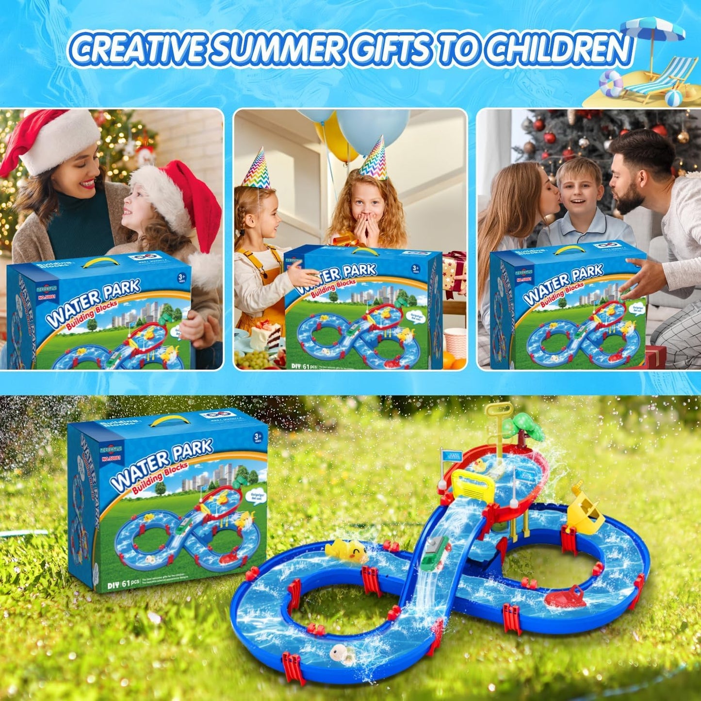 TERRAMUS 2-Tier Water Table Toys for Kids,61PCS Water Park Playset with Pump,Summer Water Toys Waterways for Backyard Beach Pool Lawn,Outdoor Toy for Toddlers 3-5 4-8,Gifts for Boys Girls