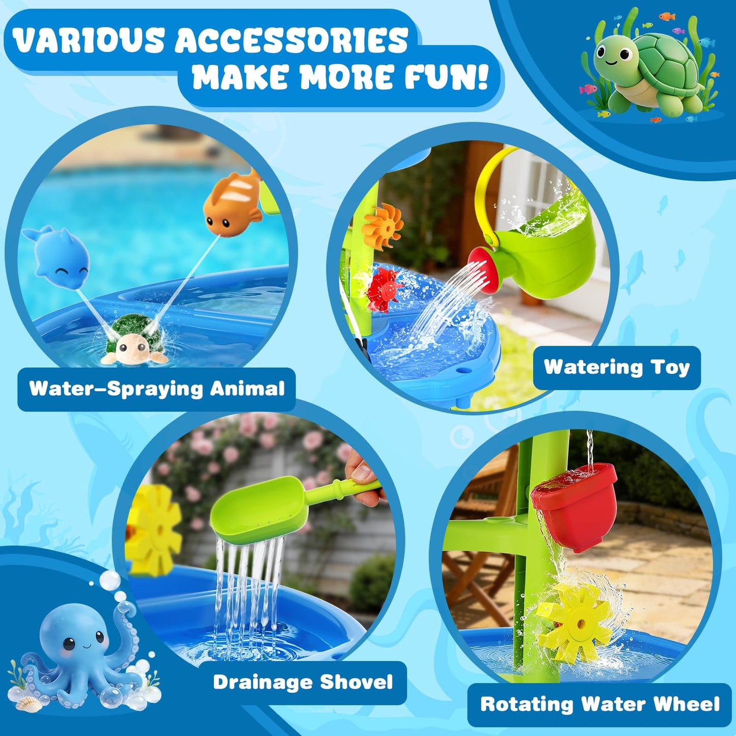 2026 Toddlers Water Table, 3-Tier Rain Showers Splash Pond Sensory Table with Water Pump & Water Toy Accessories, Summer Outdoor Toys, Kids Water and Sand Activity Playset for Boys Girls Age 3-5