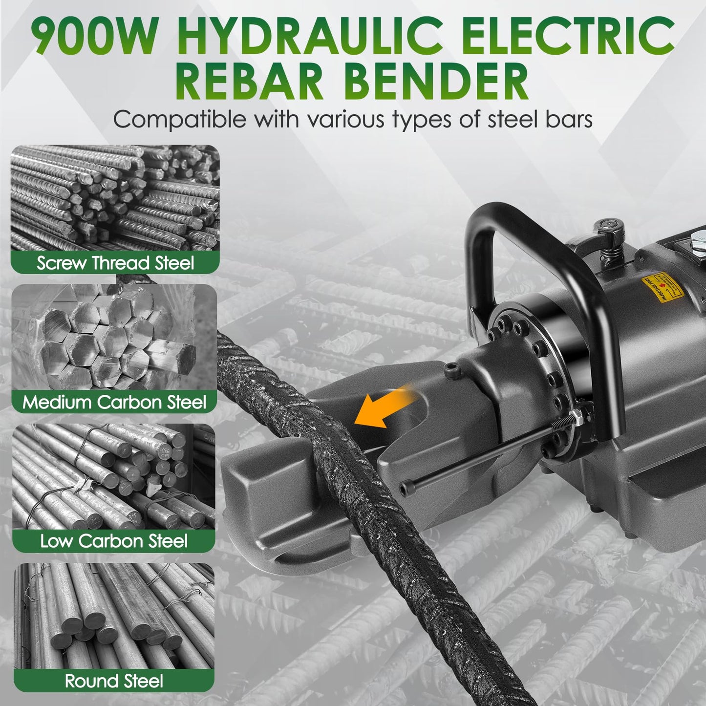 YIXBIZHU 900W Electric Hydraulic Rebar Bender, 2s Fast Bends for #3–#5 (6–16mm), 0–130°Adjustable Angle, Aviation Aluminum Body, Compact 110V Electric Tool for Construction & Jobsite Use(ZB-16-1)