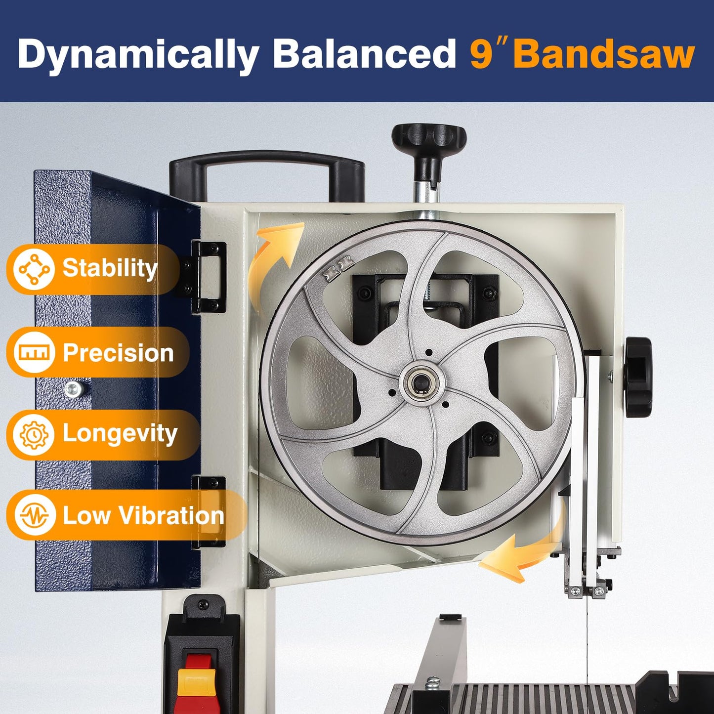 QD-KYOHO Band Saw, Portable 9-Inch Bandsaw for Woodworking, 770 FPM Benchtop, 1/3 HP, 120 V 2.5-Amp Motor, Band Saws with Cast-Aluminum Worktable with Scale, Steel Bandsaws with Miter Gaug