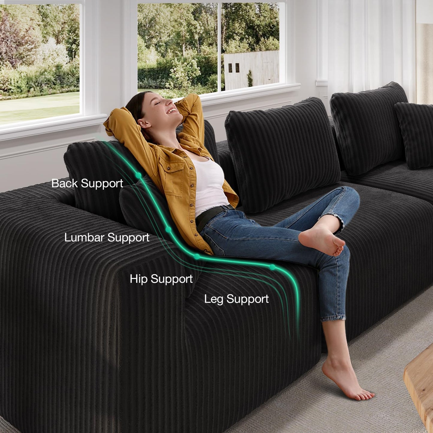 Novilla 141" Modular Sectional Sofa, Modern Cloud Sectional Couch with Smarts Coil® Support, U-Shape Boneless Couch for Living Room Apartments Bedroom, No Assembly Required (4 Seater + 2 Ottoman)