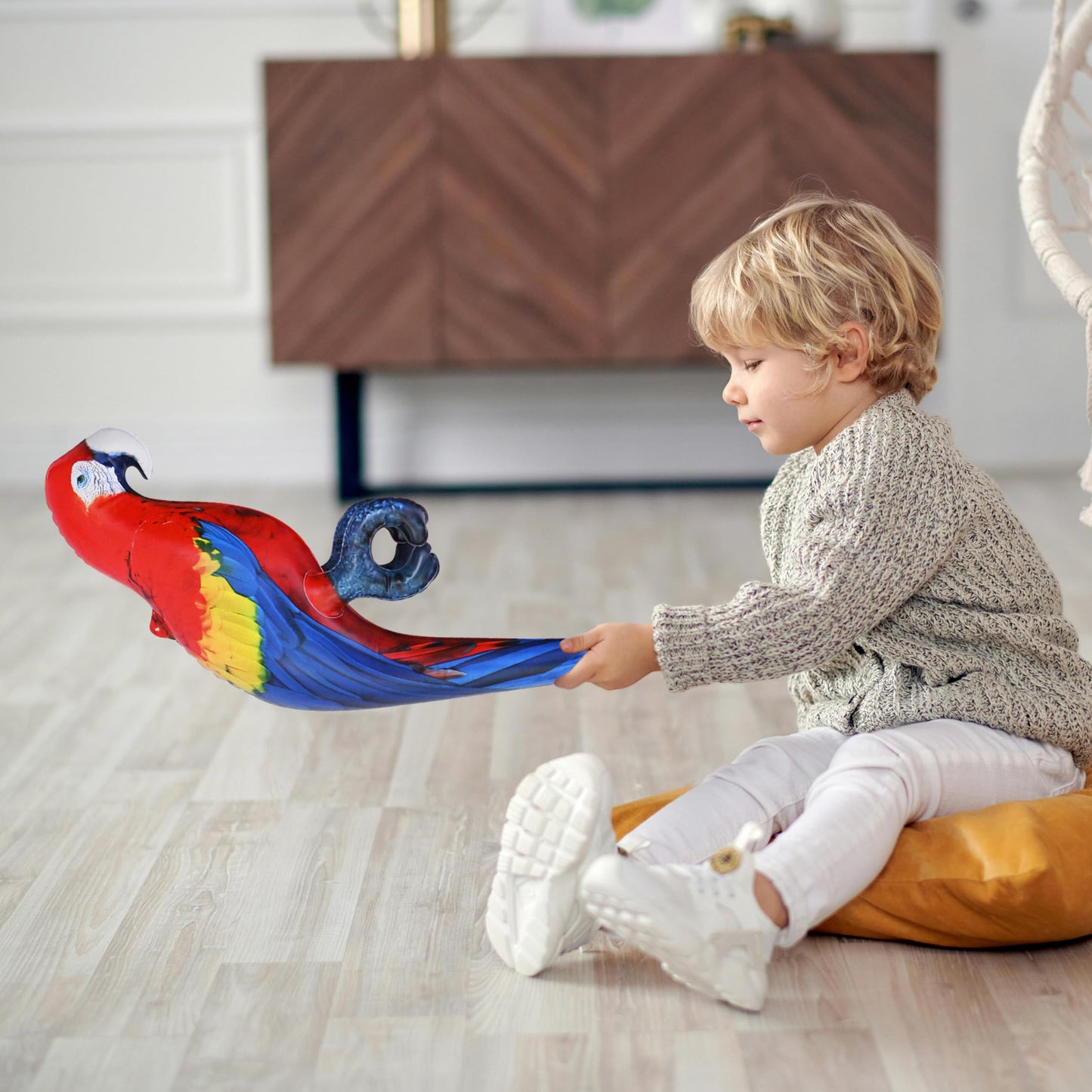 Jet Creations 24" Inflatable Scarlet Macaw Parrot Red, Yellow, Blue Animal Figure for Decor, Play, Livestock Party, Birthday,Kids Gift, Christmas, Winter