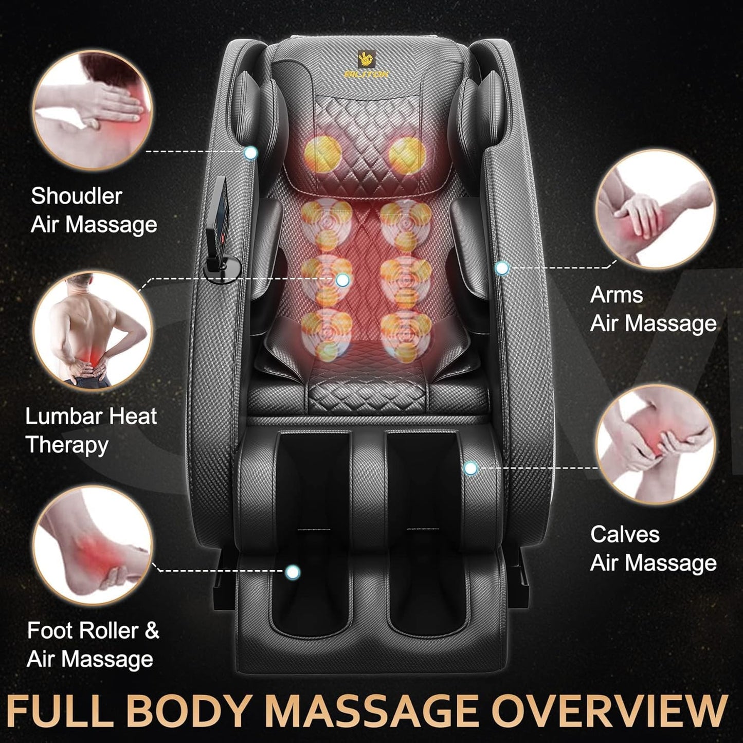 BILITOK Massage Chair Recliner with Zero Gravity with Full Body Air Pressure, Speaker and Blue-Tooth Connection, Easy to Use at Home and in The Office