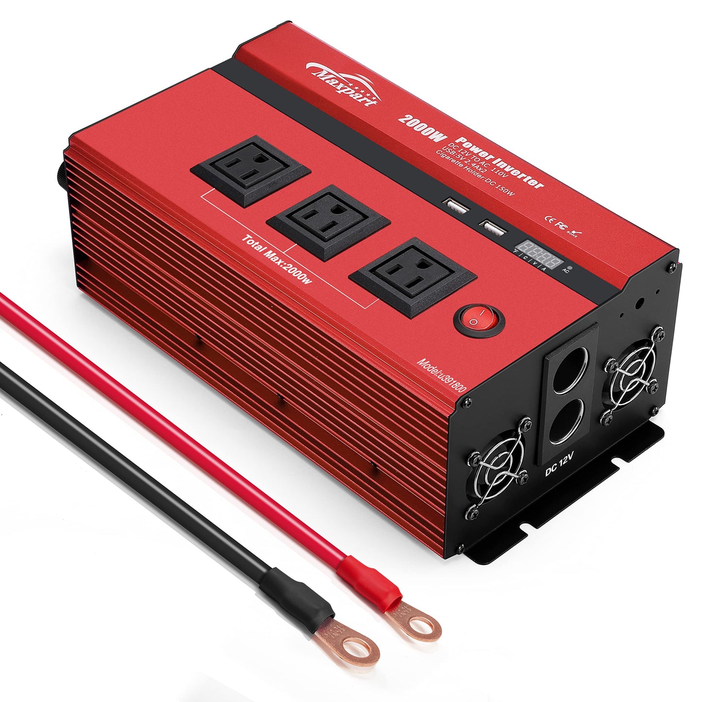 2000w 12v Car Power Inverters for Vehicles Truck with USB Charging Port,12v DC to 110v AC Inverter Converter with 3 AC Outlets