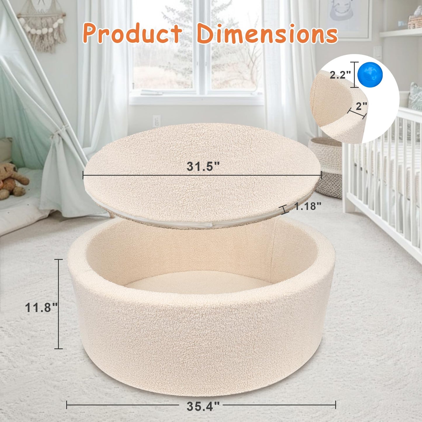 MEOGETY Kids Foam Ball Pits for Toddlers Babies Dogs Cats, Soft Infant Baby Ball Pit Pool for Girls and Boys Gifts, (Balls NOT Included) Imitation Teddy Colours