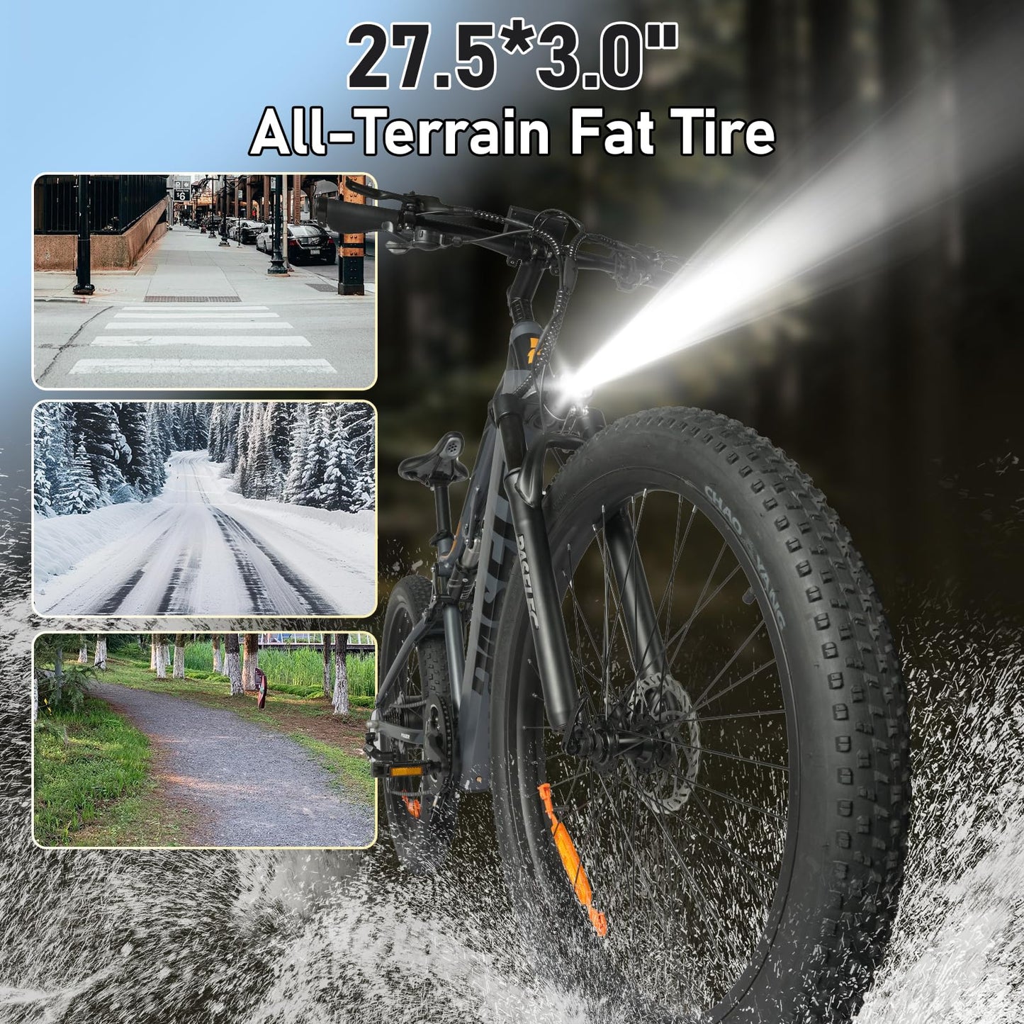 PASELEC Electric Bike for Adults, 27.5''*3.0 City Mountain Ebike with Peak 1000W 35MPH Brushless Motor, 768Wh Removable Battery, Up to 70 Miles Range 8-Speed &Dual Hydraulic Suspension Shock Absorber