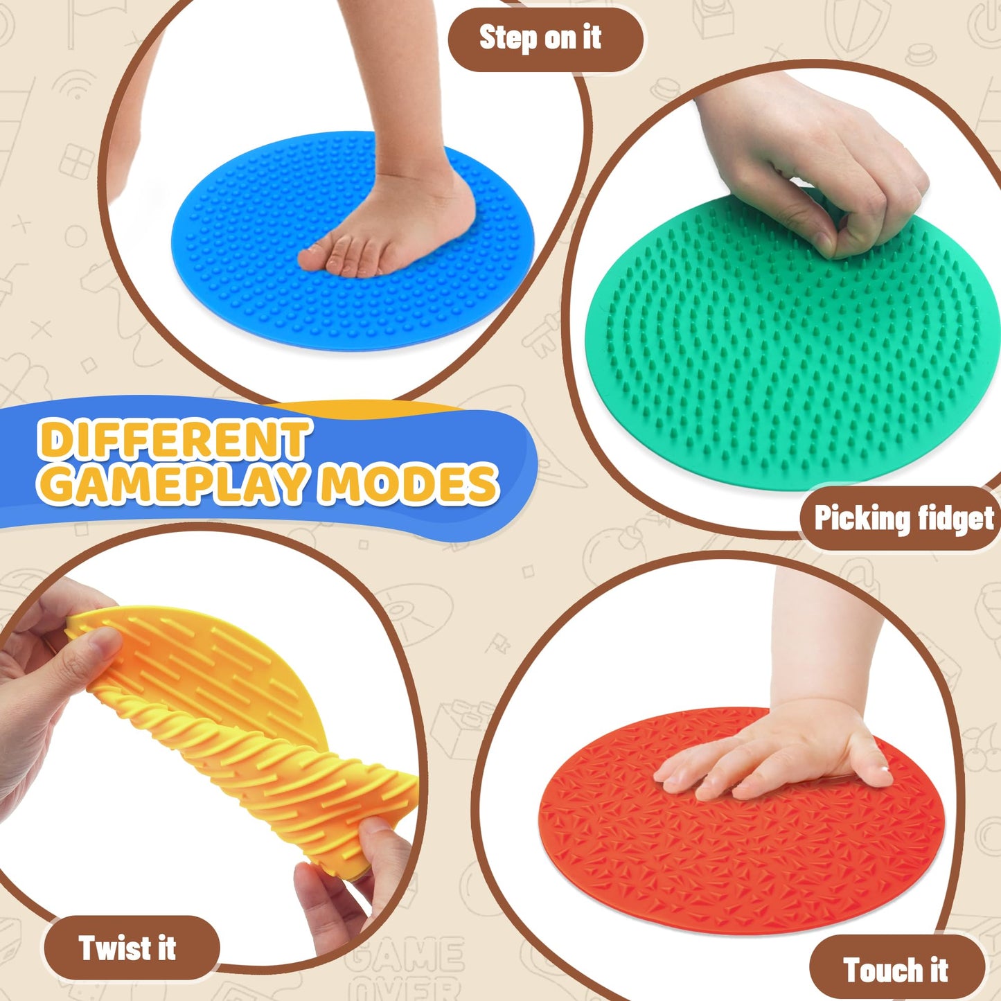 4PC Sensory Wall Fidget Toys for Toddler Baby 1-3 Classroom Must Have Sensory Mats for Kid Autism ADHD Quiet Silicone Tactile Pad Desk Toys Calm Down Item Mini Floor Tiles Fidget Autistic Special Need