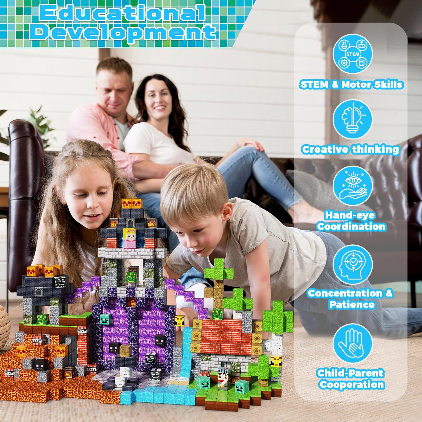 150PCS Magnetic Blocks - Magnet Building Blocks, Stacking Magents Cubes Toys Forest Dark Castle Set, STEM Montessori Sensory Toys for Kids Boys and Girls Ages 3 4 5 6 7 8 9 10 Easter Birthday Gifts
