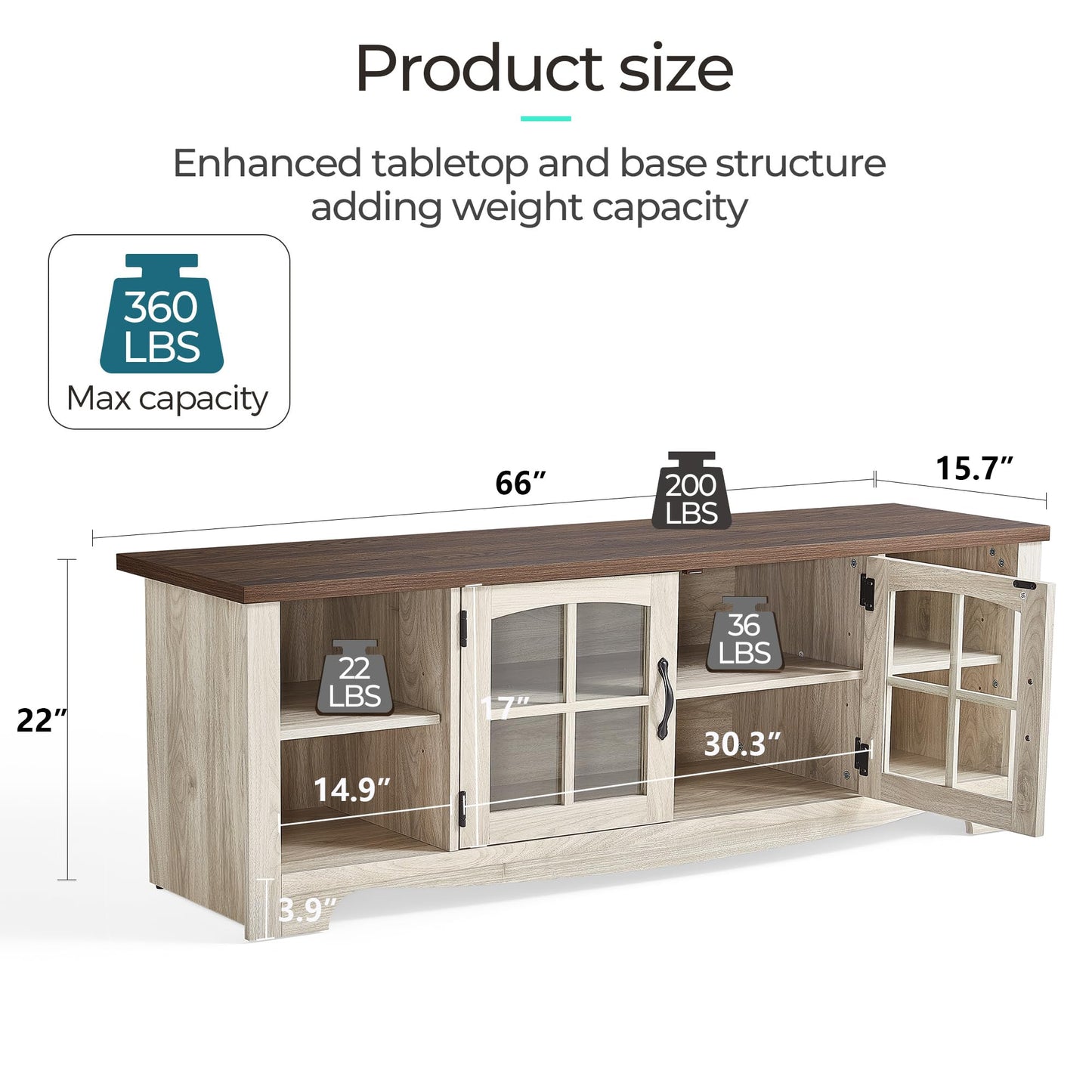 LINSY HOME TV Stand for 75 Inch TV, Modern Farmhouse Entertainment Center with Storage Cabinets and Glass Doors, Tall Media Console Table for Living Room, Bedroom, Large Long Television Stand, Beige