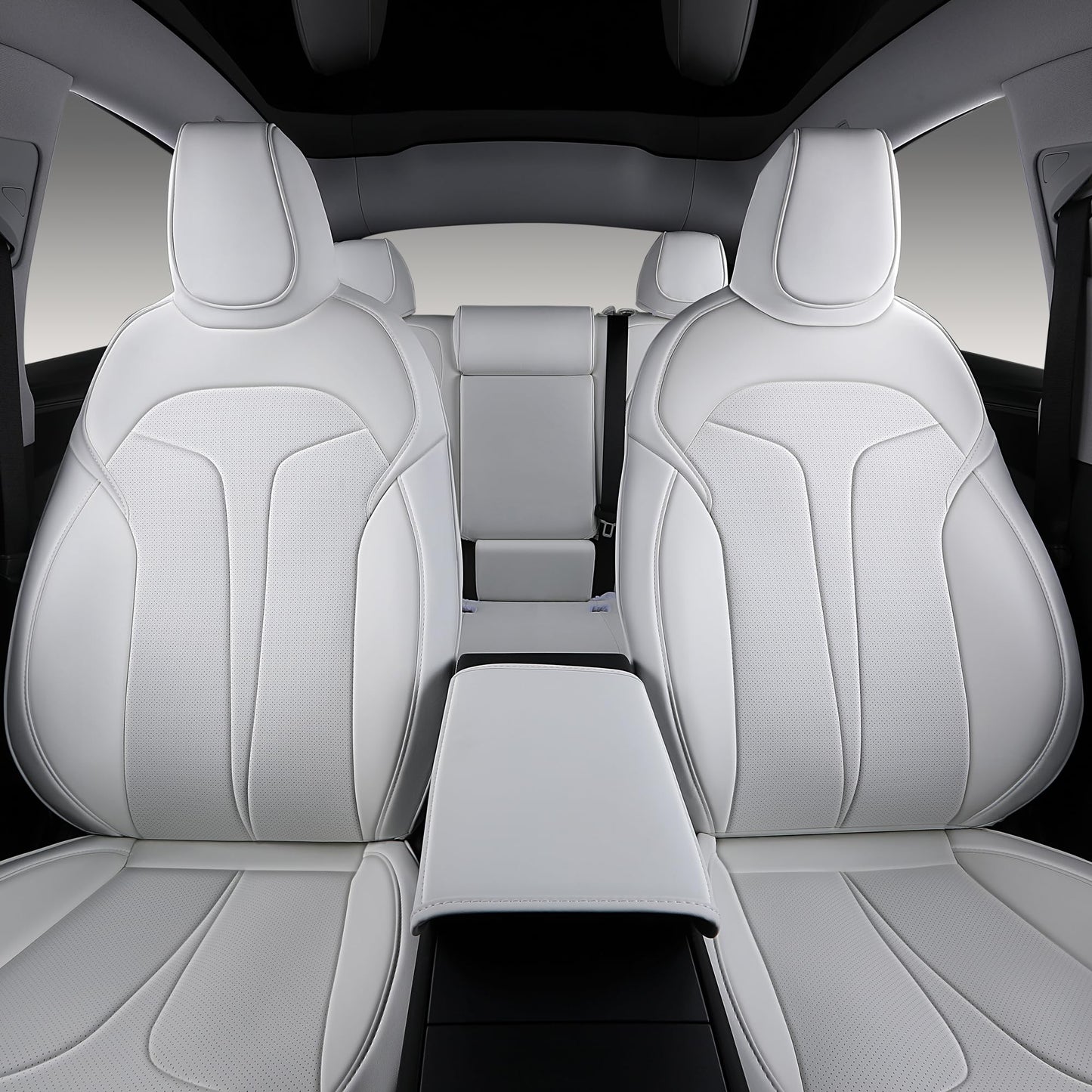 OURPLOT Custom Fit Seat Covers for 2025 2026 Tesla Model Y Juniper (5-Seater), Waterproof Breathable Nappa Leather, OEM Factory Style Full Set Car Seat Protectors Airbag Compatible - White