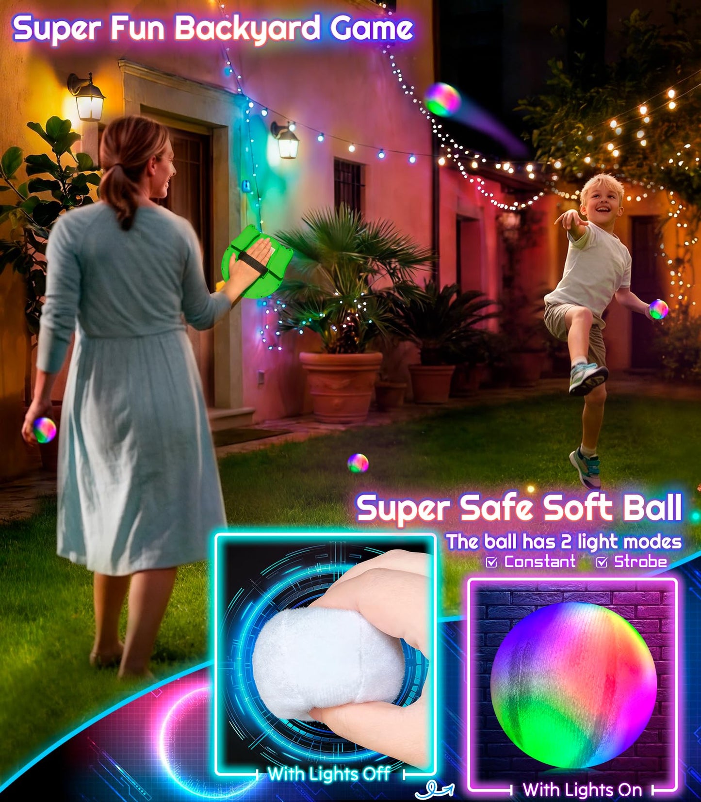 Elecdemic 3D LED Light Up Toss Catch Ball Game Set Sensory Toys Glow in the Dark Throw Paddle Outdoor Yard Lawn Party Cool Baseball Gifts Age 3 4 5 6 7 8 9 10 11 12 Years Old Boy Girl Kid Adult Family