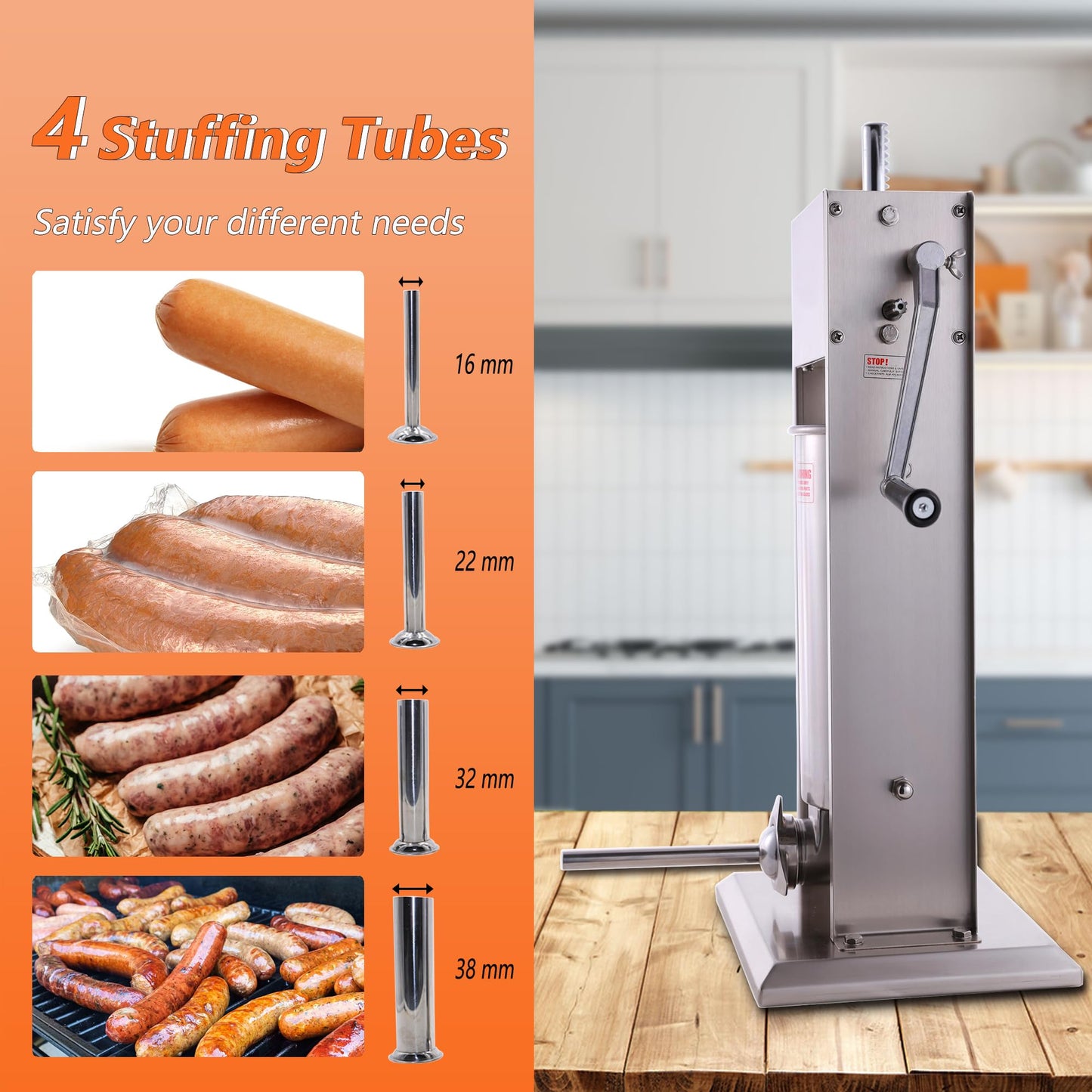 Hakka 15 Lb/7 L Sausage Stuffer 2 Speed Stainless Steel Vertical Sausage Maker
