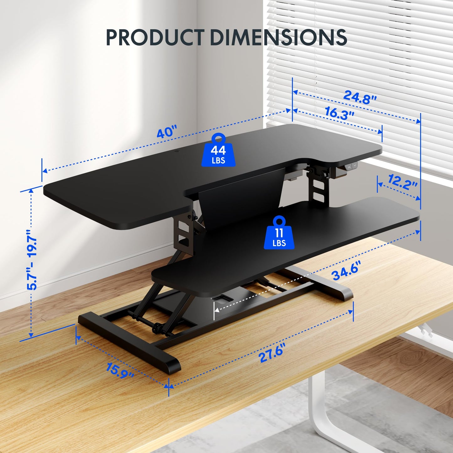 FLEXISPOT 40" Electric Standing Desk Converter, Height Adjustable Riser, Sit to Stand Monitor and Laptop Workstation with Wide Keyboard Tray, Black