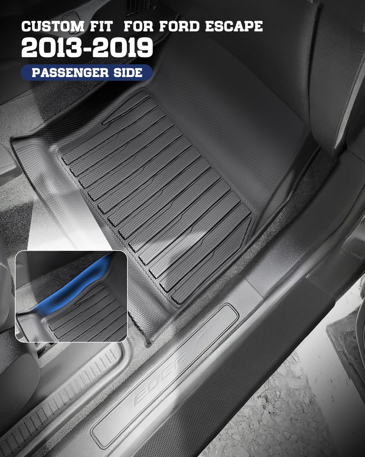 CreekT® Floor Mats for Ford Escape 2013-2019, All-Weather TPE Floor Mats & Cargo Liner with Door Sill Guards Accessories, Full Coverage Set