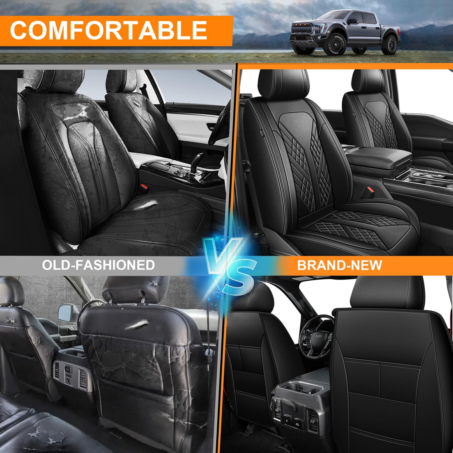 JIAMAOXIN Front Seat Covers for Ford F150 2009-2024 2025 2026 - F250/F350/F450 2017-2024 2025 2026: Custom Faux Leather Truck Seat Covers Car Cushion (2 PCS Front,Black)
