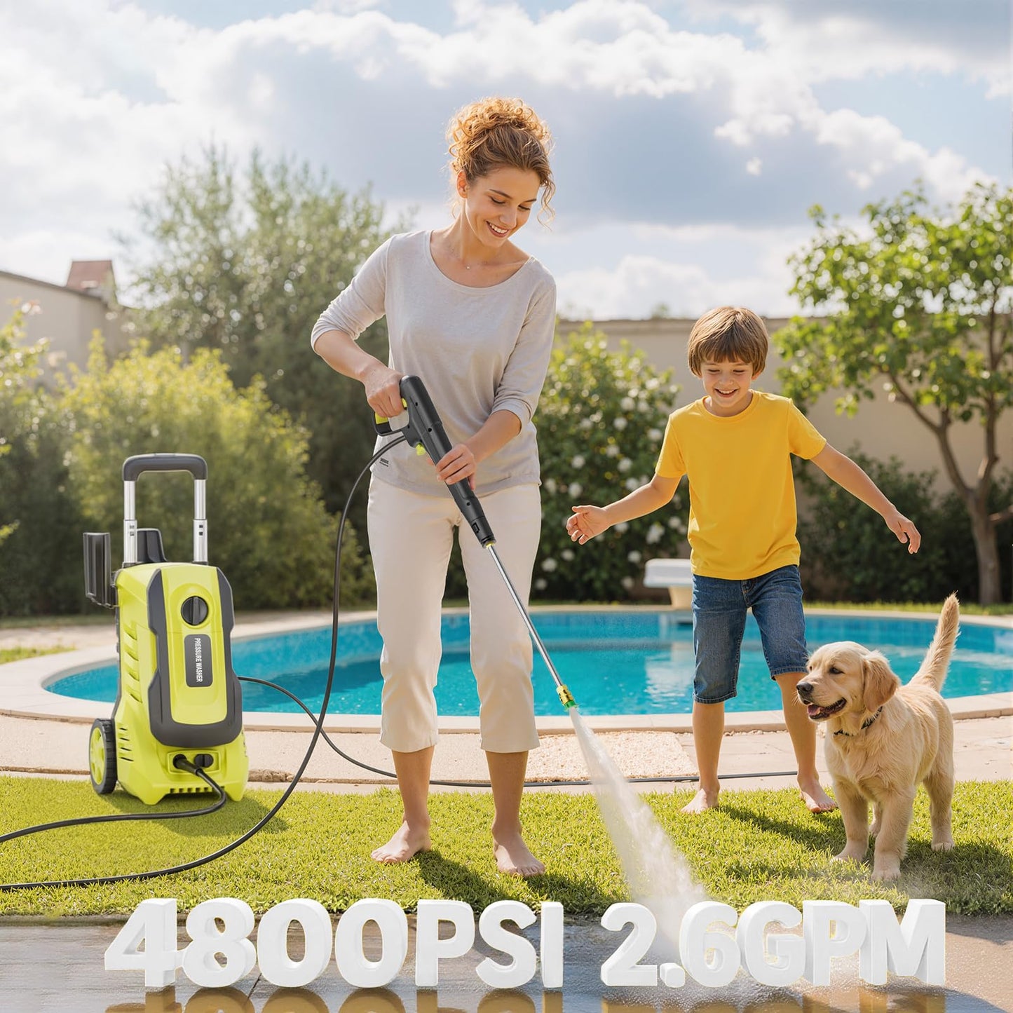 Pressure Washer 4800PSI 2.6GPM Power Washer with Foam Cannon, Power Washer with 4 Quick Connect Nozzles for Cars, Driveways, Fences, Patios, Home Cleaning