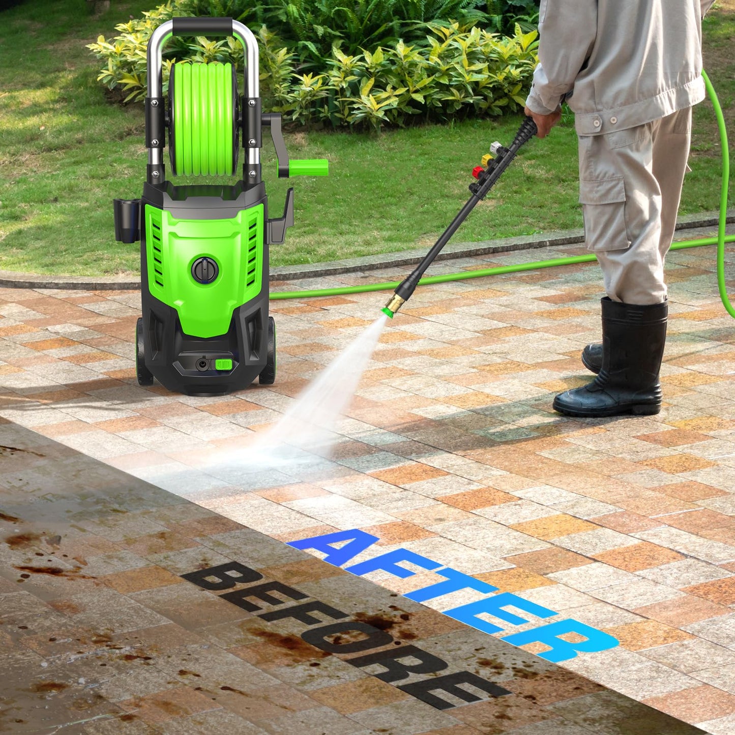 5000PSI Pressure Washer- High Power Washer with 33FT Hose, 4 Nozzles and Foam Cannon, for Home, Cars, Fences, Patio (Green)