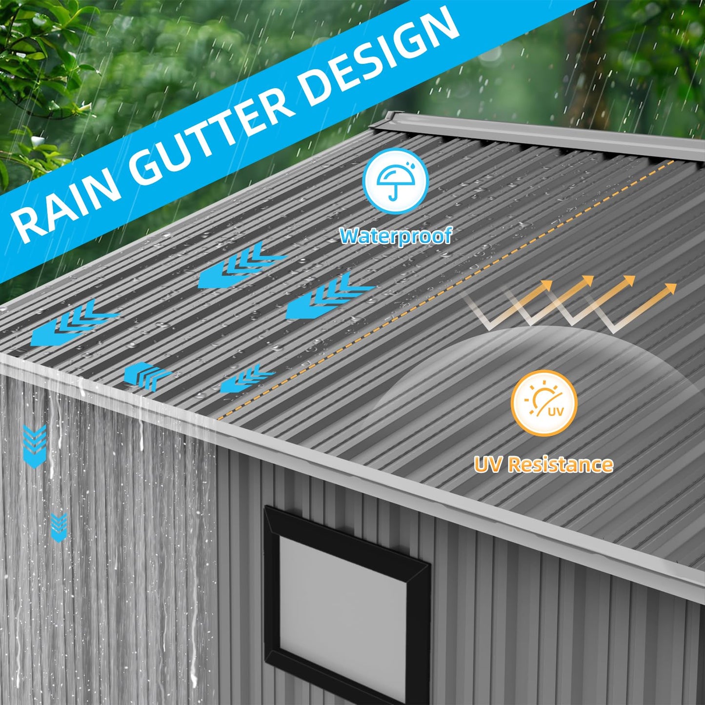 TABU 8x6 FT Outdoor Storage Shed with Window&Lockable Doors, Utility Waterproof Tool Shed with Air Vents for Backyard, Patio and Garden, Grey