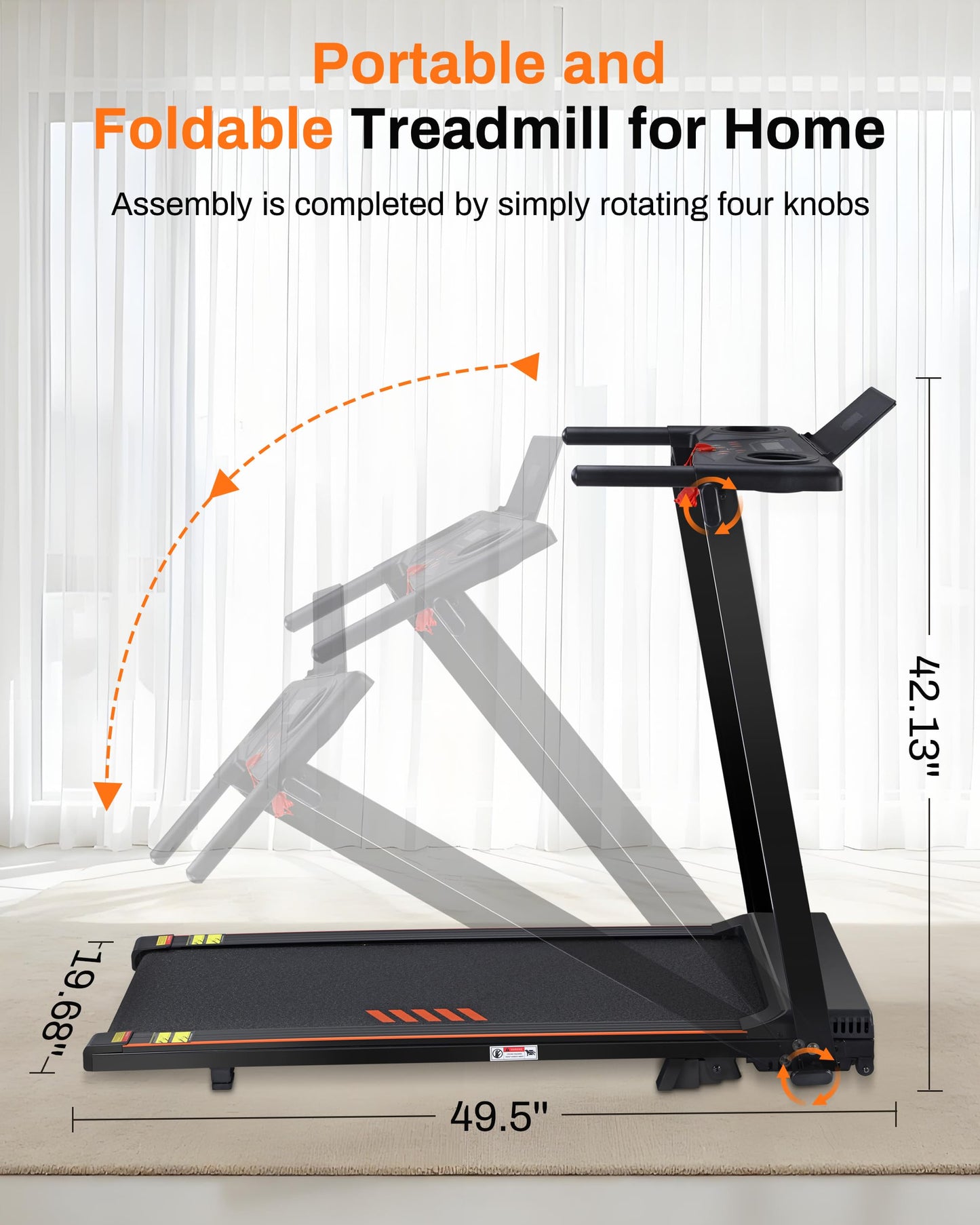 Treadmill with Incline, 3.0 HP Small Treadmills for Home with 300 LBS Capacity, Incline Walking Pad Treadmill with Handle Bar, LED Dispay, 24 Preset Programs, Water Bottle Holder, iPad Stand