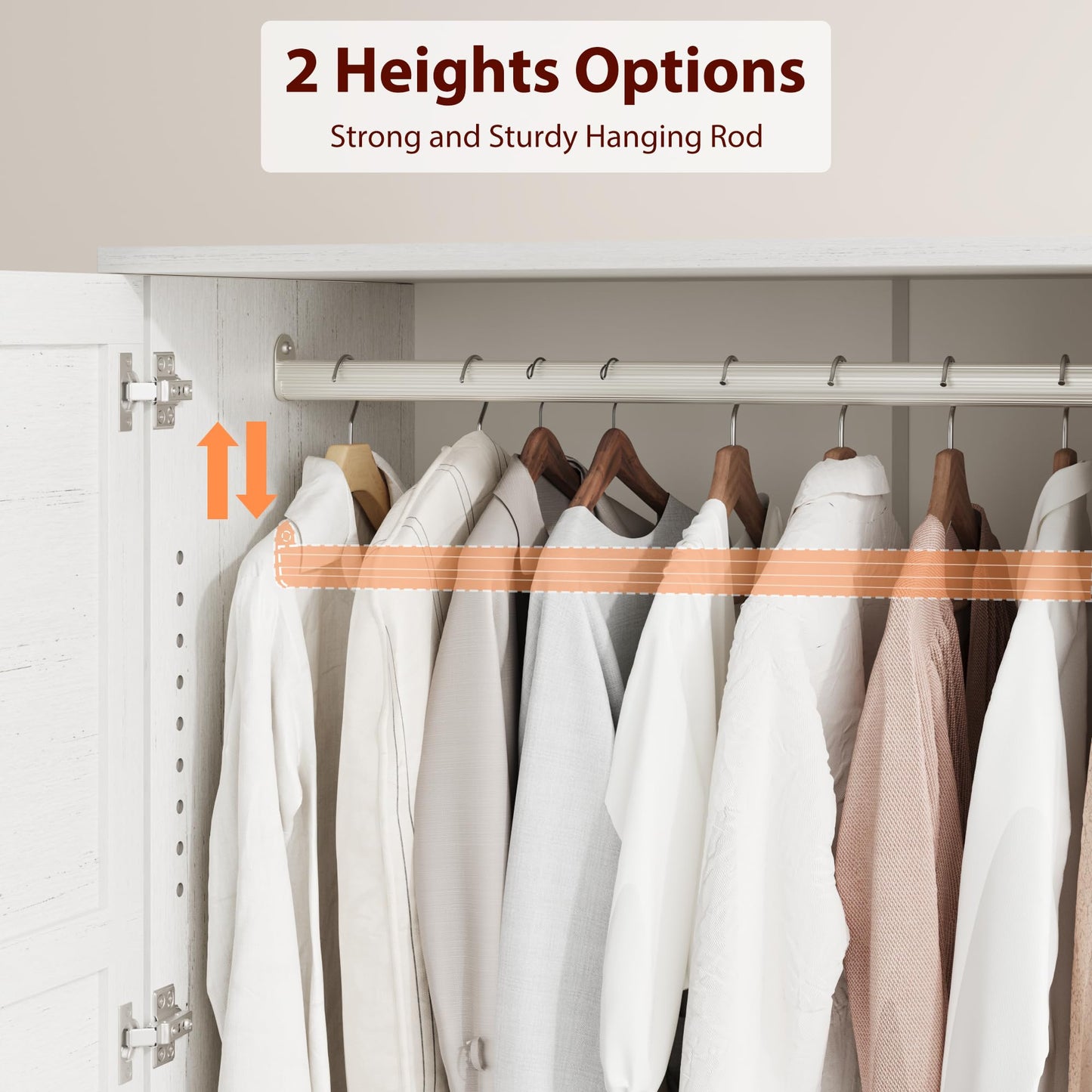GarveeHome Armoire Wardrobe Closet with 4 Doors,72 in Wooden Wardrobe Cabinet with Hanging Rod, Freestanding Tall Clothing Armoire Storage Cabinet with Adjustable Shelves for Bedroom, Retro White