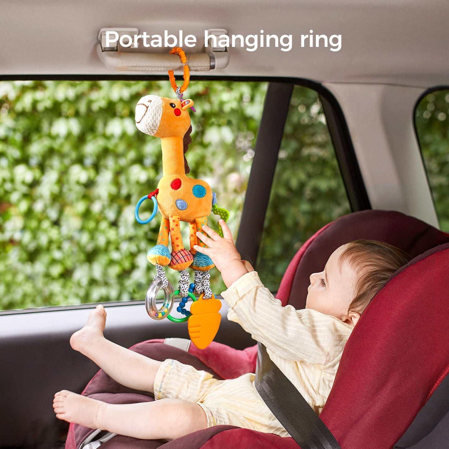 TUMAMA Giraffe Hanging Rattle Toys, Soft Baby Hanging Toys with Wind Chimes, Stroller Car Seat Crib Plush Animal Activity Toy Gift for Newborn Toddlers 0,3,6,9,12,36 Month