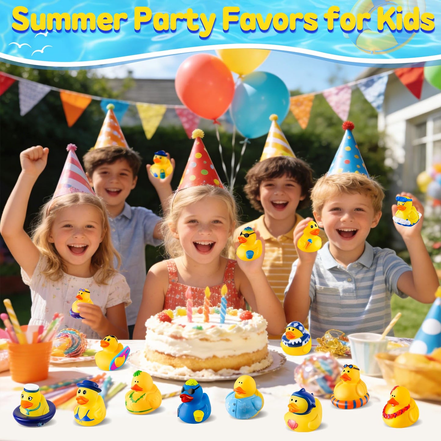 24 Pcs Summer Rubber Ducks with a Bag, Ducks for Jeeps, Assorted Beach Toys for Duckies Games, Summer Prizes Holiday Party Favors, Bath Cruise Toys, Water Pool Toys for Baby Toddler Kids