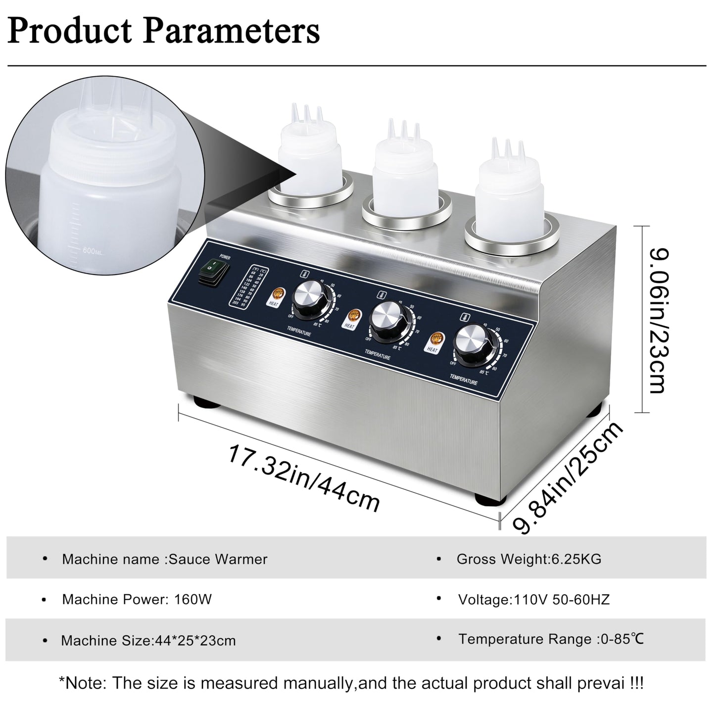 Premium Sauce Warmer - 3-Station 160W Commercial-Grade Condiment Warmer with Independent Temperature Control, Stainless Steel