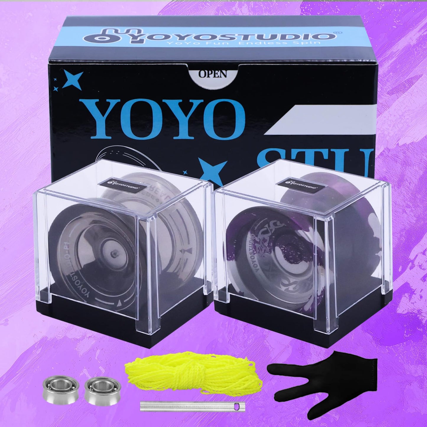 YOYOSTUDIO Responsive Yoyo for Kids 8-12, Professional Yoyo 2 Pack, Dual Mode Metal Yo Yo + Plastic Yoyos with 10 Yo-yo Strings, 2 Yoyos Case, Yo-Yo Accessory Kit