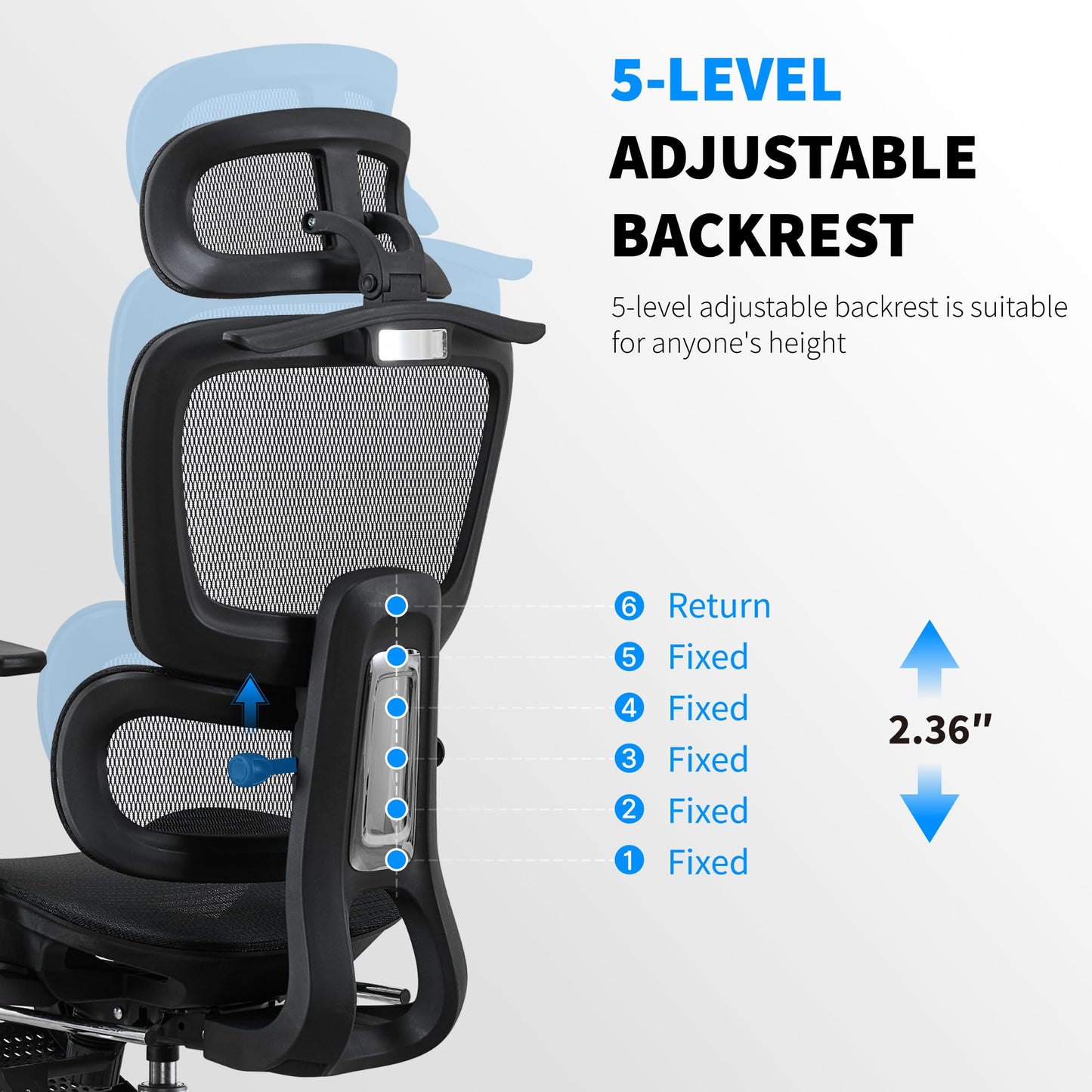 hujusko Mesh Ergonomic Office Chair with Footrest,High Back Mesh Gaming Chair with Lumbar Support,Adjustable Headrest and Armrests for Home Office Desk Chair (Modern, Black)