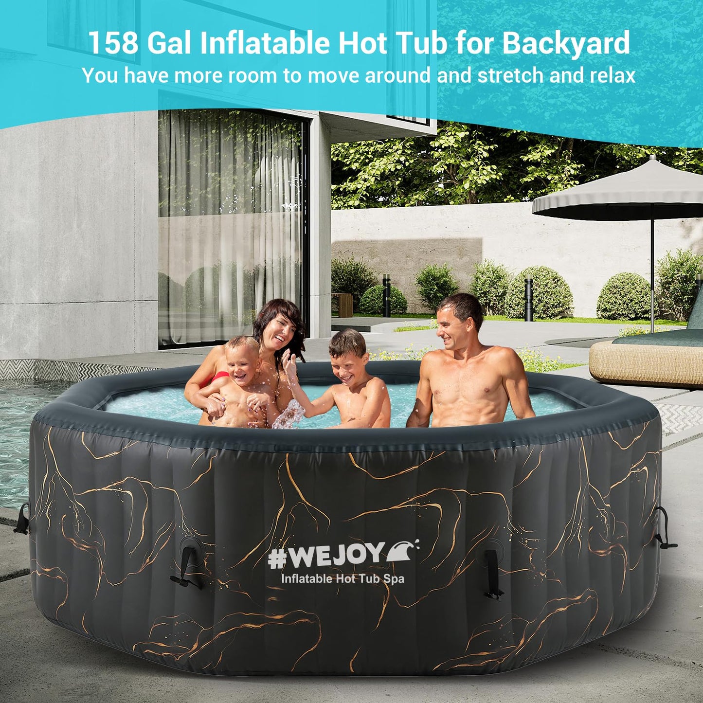 #WEJOY Portable Hot Tub61X61X25 Inch Air Jet Spa 2-3 Person Inflatable Octagon Outdoor Heated Hot Tub Spa with 120 Bubble Jets