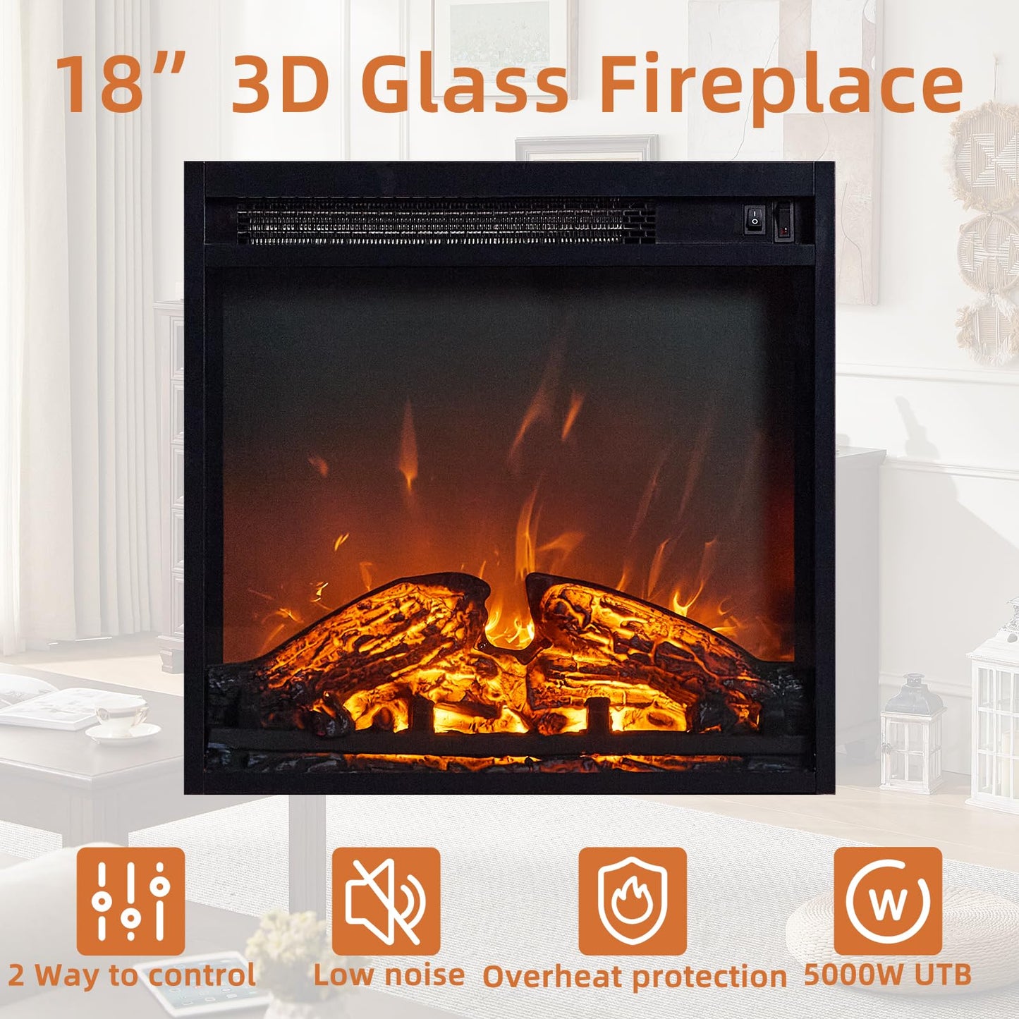 SAVOR LIFE 52" Fireplace TV Stand with 18”Silent Electric Fireplace, Farmhouse Entertainment Center for TVs up to 65", 2 Drawers TV Console with Glass Door Cabinet, Walnut TVs Cabinet for Living Room