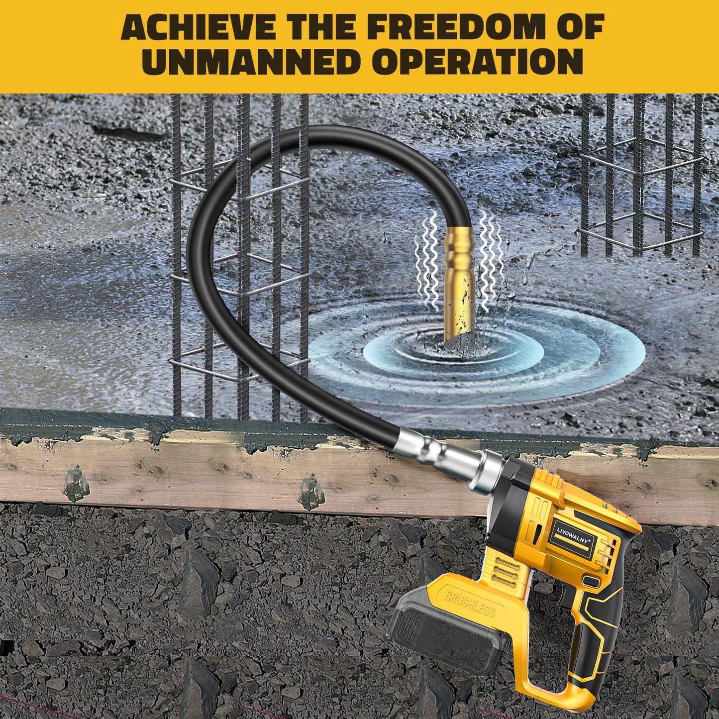 LIVOWALNY Handheld Concrete Vibrating Tool Compatible with Dewalt 20V Battery, 600W Cordless Electric Concrete Vibrator with 3.8ft Shaft Rod,6000RPM Portable Pencil Cement Vibrarator Remove Air Bubble
