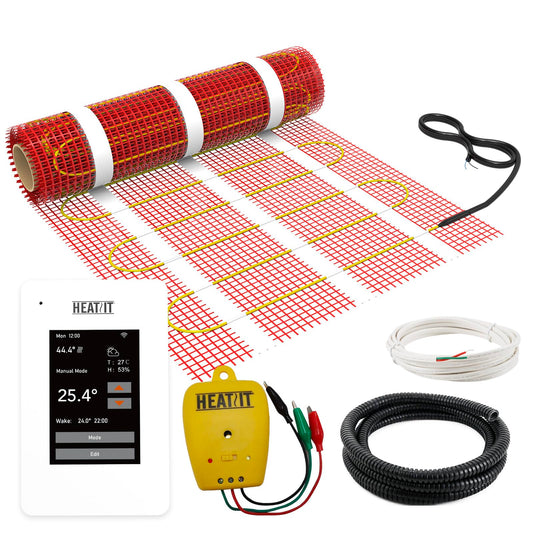 60 sqft HEATIT Warmmat Electric Radiant Self-adhesive Floor Heat Heating System & ET-7AW Thermostat & Alarm Monitor