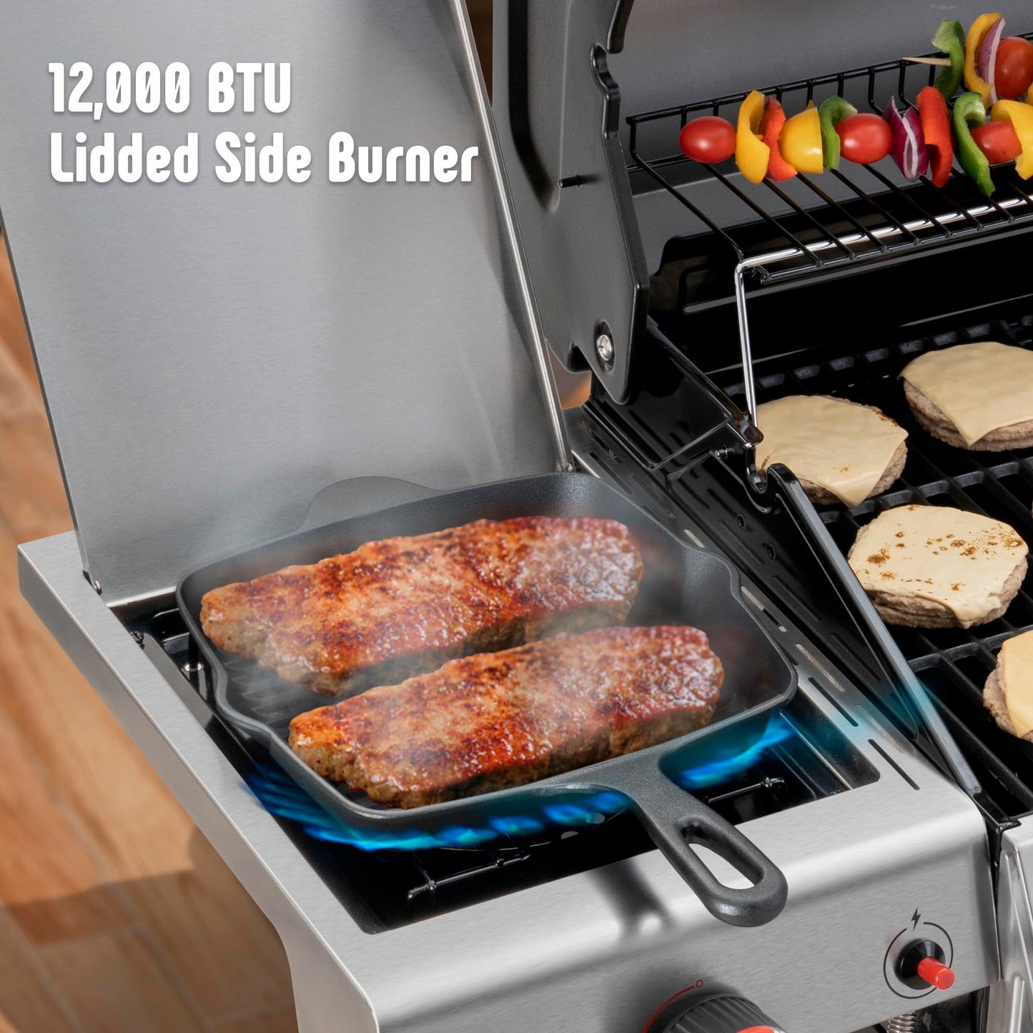 Feasto All Stainless Steel 4+1 Burner Gas BBQ Grill, Outdoor Propane Grill with Premium Enameled Coated Chamber Body & Porcelain-Enameled Cast lron Grates, 48,000 BTU