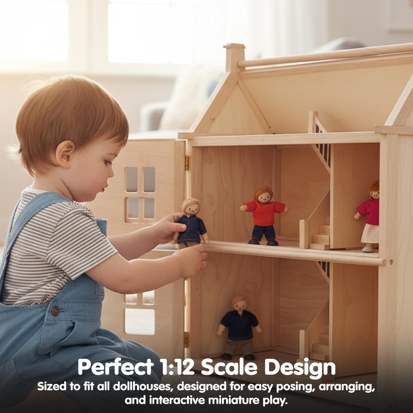 PlanToys® Family Wooden Dollhouse Figurine Set | 4 Poseable 1:12 Scale Mini Dolls (Parents & Kids) | Dollhouse Accessories for Pretend Play | Eco-Friendly Montessori Toy for Kids Ages 3+