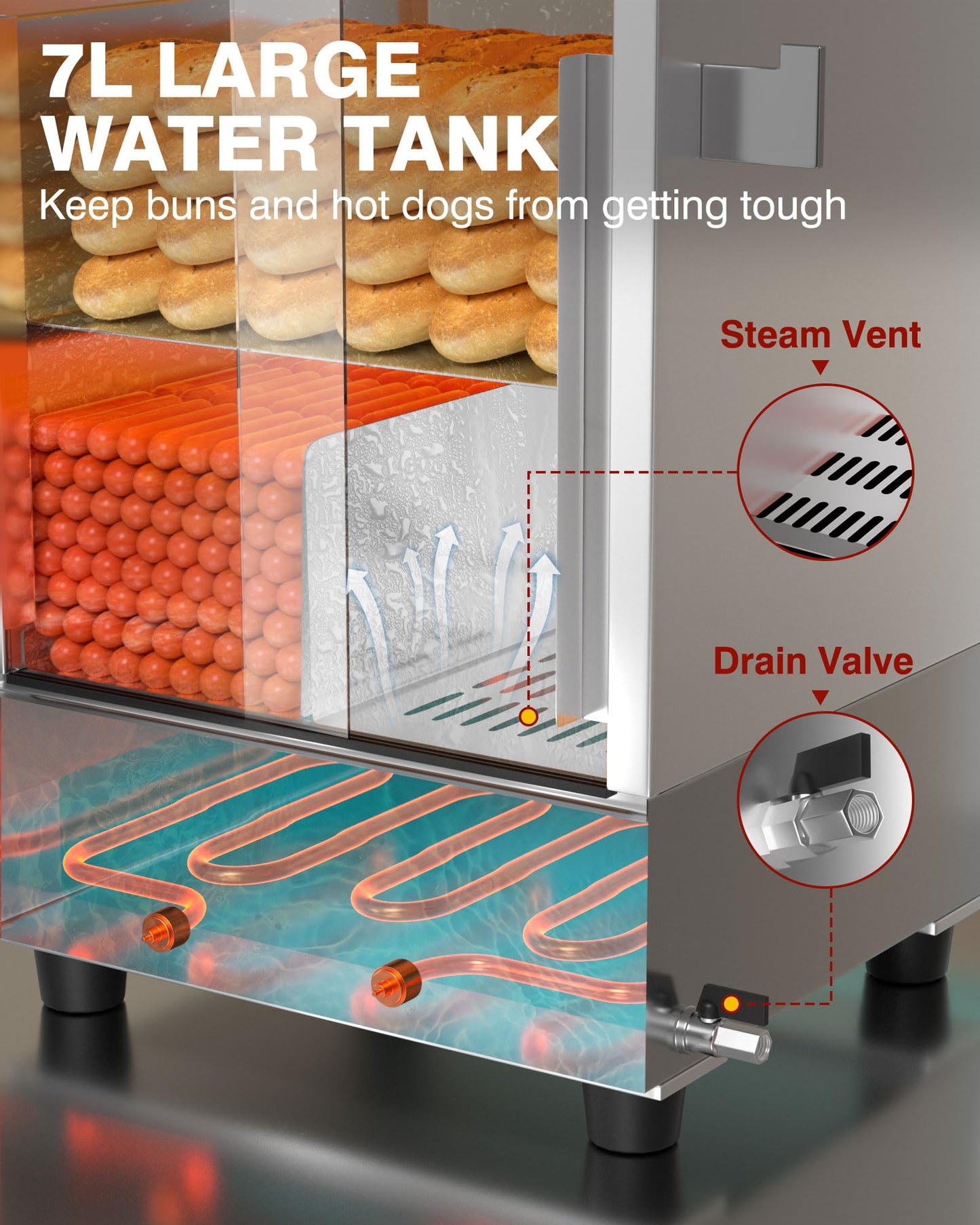 WantJoin Commercial 2-Tier Hot Dog Steamer
