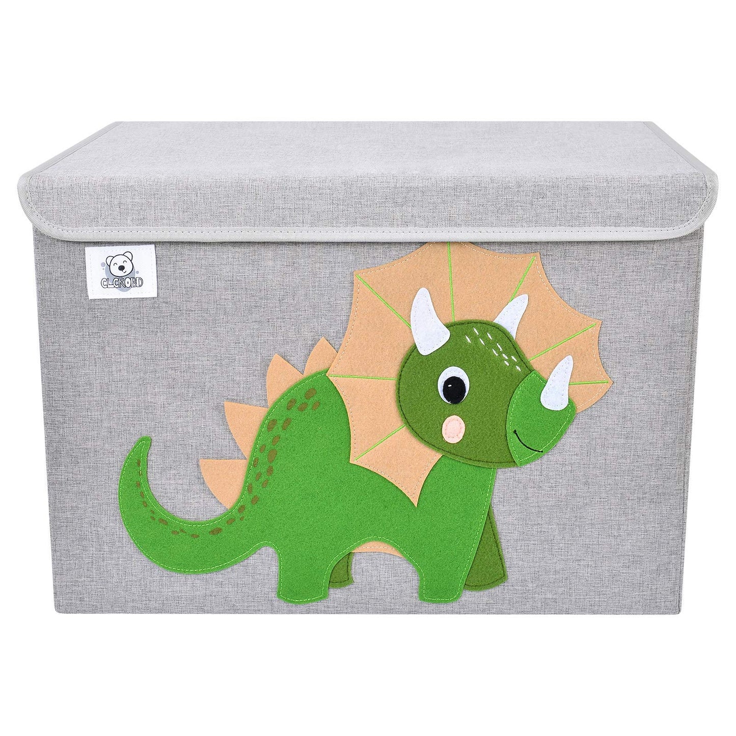 CLCROBD Foldable Large Kids Toy Chest with Flip-Top Lid, Collapsible Fabric Animal Toy Storage Organizer/Bin/Box/Basket/Trunk for Toddler, Children and Baby Nursery (Triceratops)