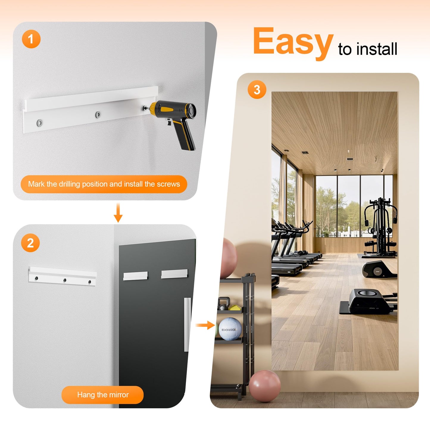 Hasipu Home Gym Workout Mirror 79" L x 35" W-1pcs Large Full Length Mounted Full Body Frameless Mirror for Workout, Yoga, Garage, Bedroom, Dance