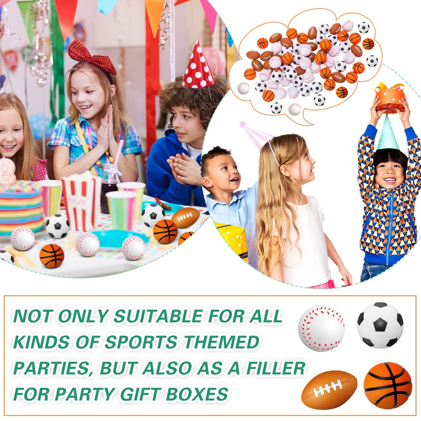 120 Pieces Sports Stress Balls Mini Foam Soccer Ball, Basketball, Football, Baseball Stress Toys for Anxiety Relief Sports Themed Birthday Party Supplies Game Stocking Stuffers