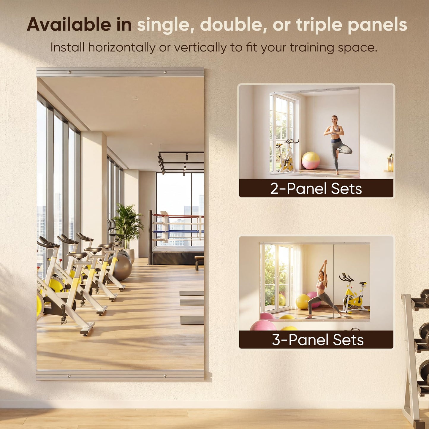 Antok Home Gym Mirror 48"x24" 3PCS, Large Full Length Wall Mounted Mirrors, Frameless Tempered Glass Full Body Mirror for Gym Yoga Dance Studio Garage Bedroom & Bathroom