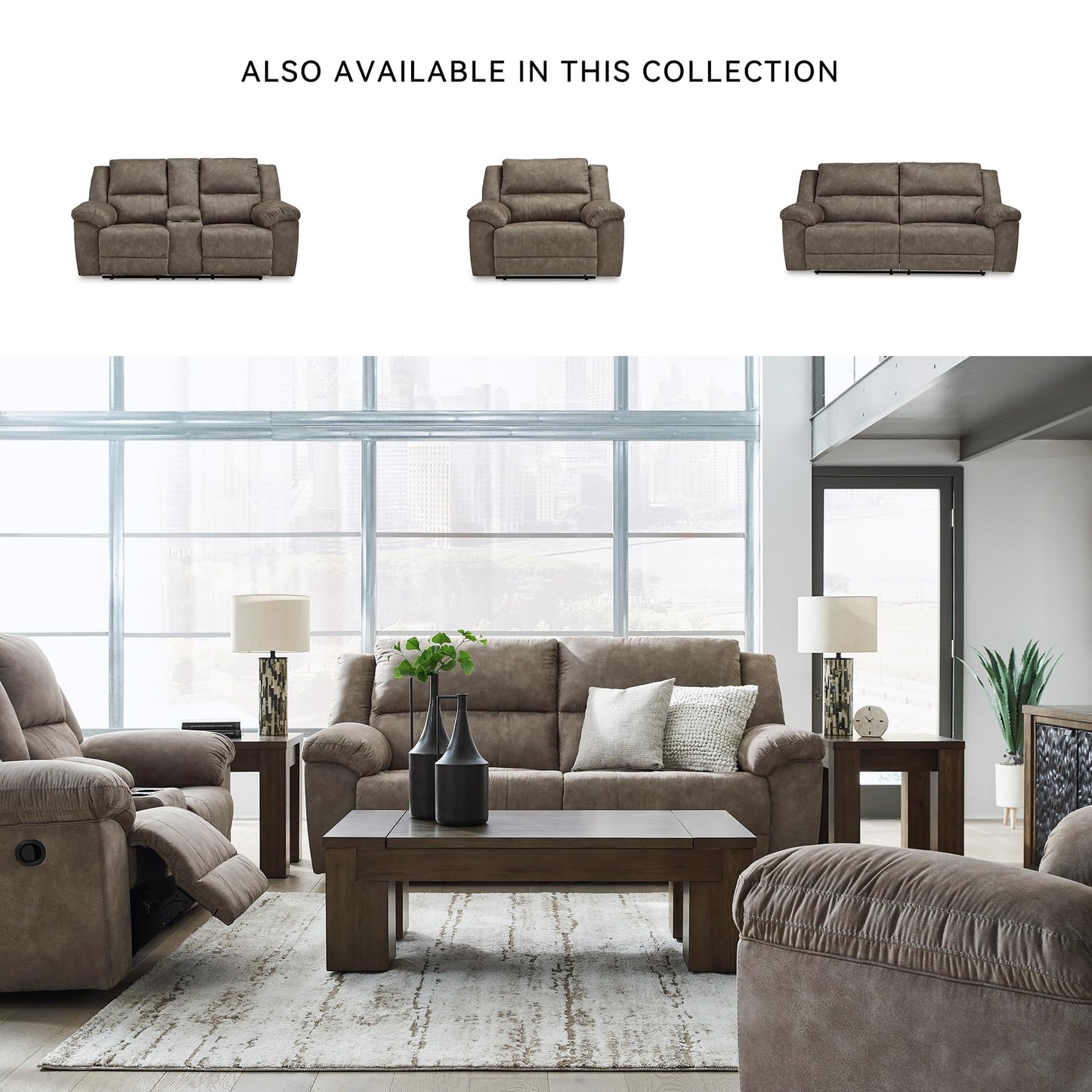 Signature Design by Ashley Laresview Contemporary Faux Leather Manual 2 Seat Reclining Sofa, Gray