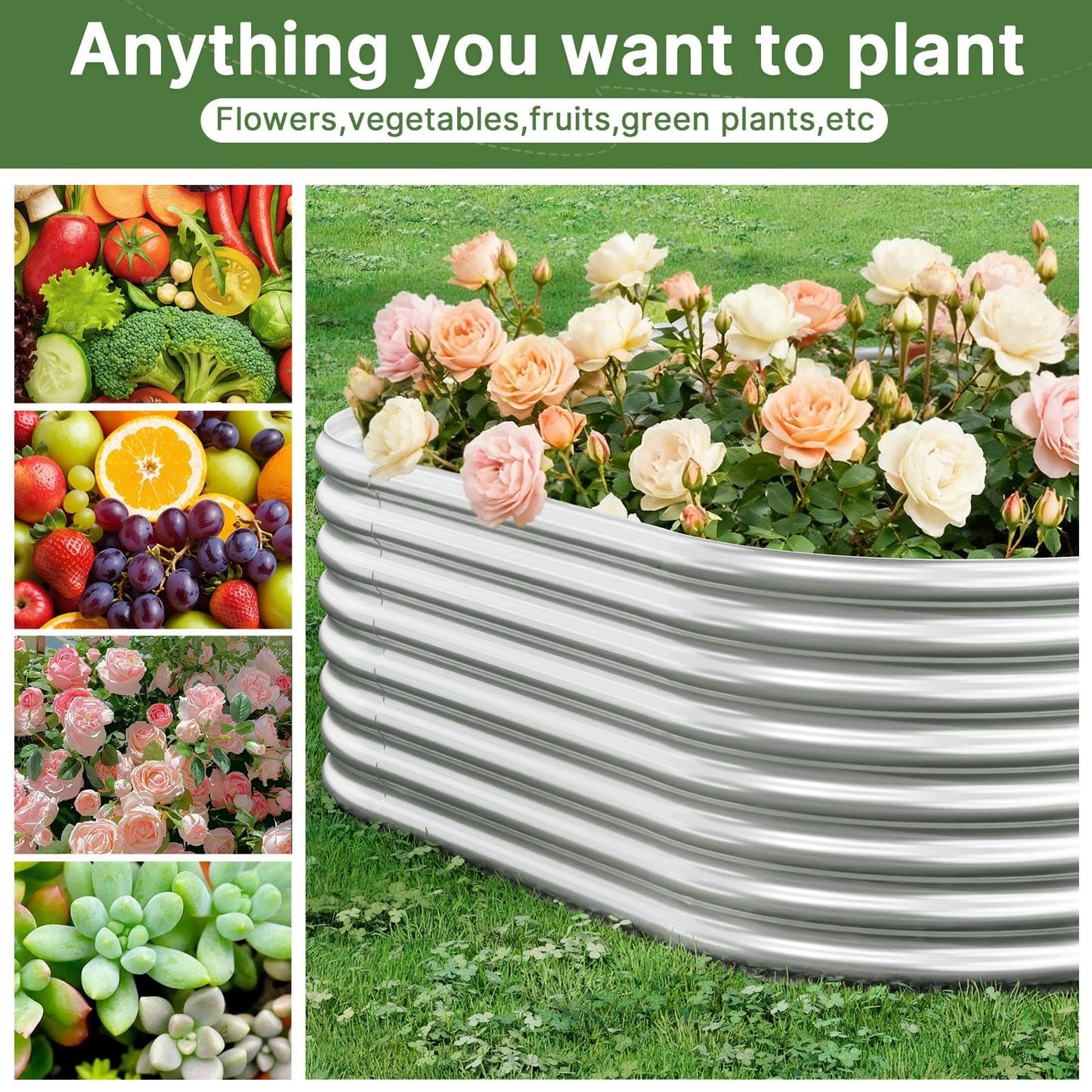 Mostmahes 2 PCS Tall 8x4x1.5ft Galvanized Raised Garden Bed Outdoor, Metal Garden Bed for Vegetables, Above Ground Garden Box for Flower, Steel Raised Beds for Gardening