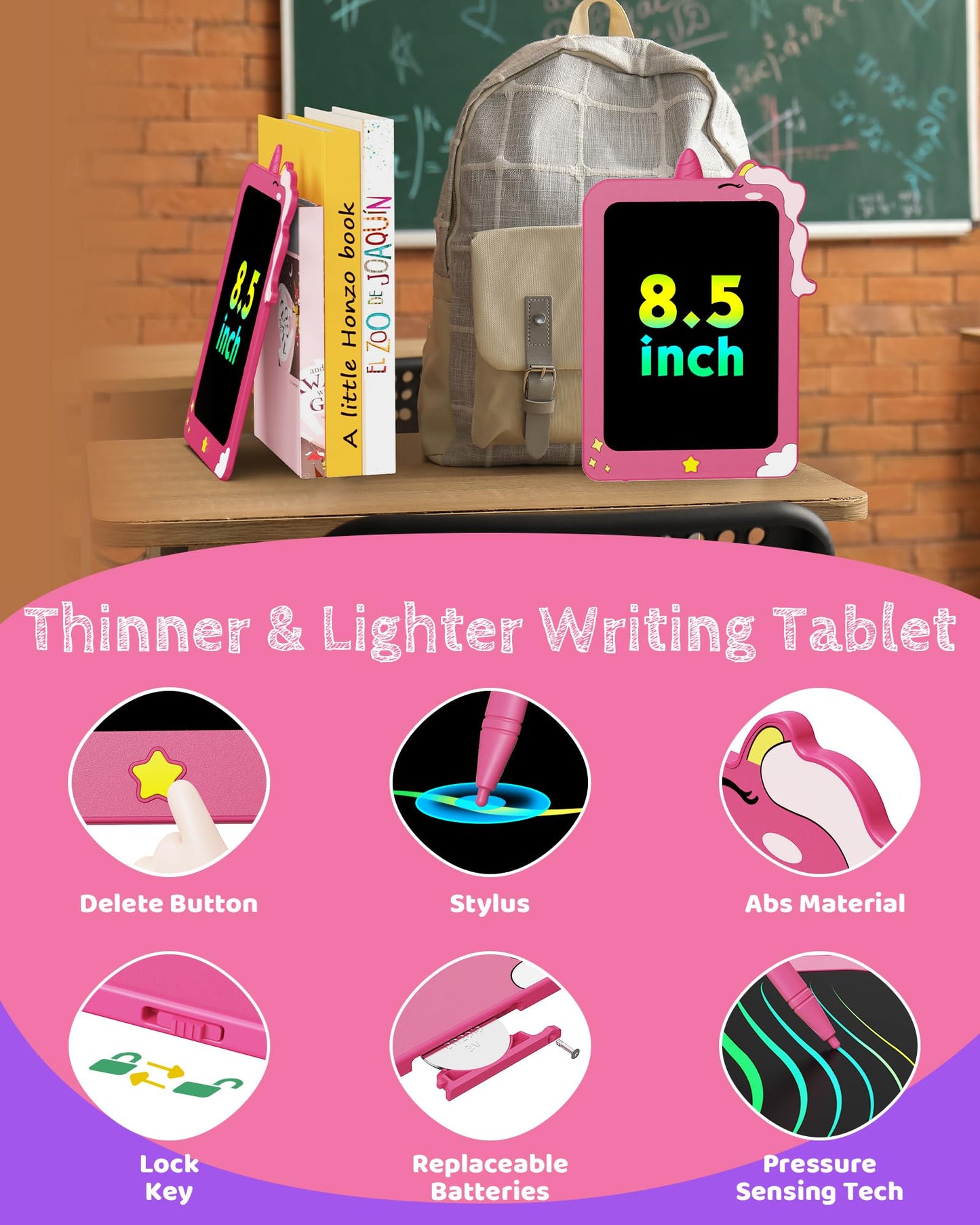 TEKFUN Toddler Boy Toys, 2 Pack LCD Writing Tablet for Kids, Doodle Board Dinosaur Toys, Travel Essentials Toy for 3 4 5 6 Year Old Boys Girls, Easter Birthday Christmas Gift (8.5inch Green&Pink)