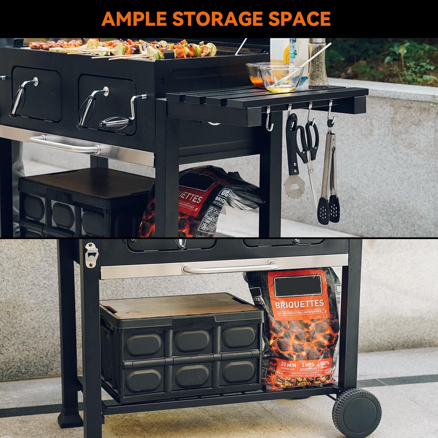 ONLYFIRE GRILLS Extra Large BBQ Charcoal Grill with Cover, 794 SQ.IN Cooking Area, Heavy Duty Outdoor Barbecue Grill with 2 Individual Lifting Charcoal Tray and 2 Side Tables, Sturdy Wheels, GS339