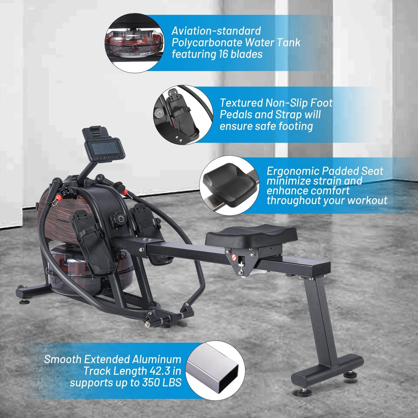 Magnetic/Water Rowing Machines for Home,Full-Body Workout with Max 350Lb Weight Capacity, Rower Machine of Quiet Resistance,App Compatibility & Space-Saving Design