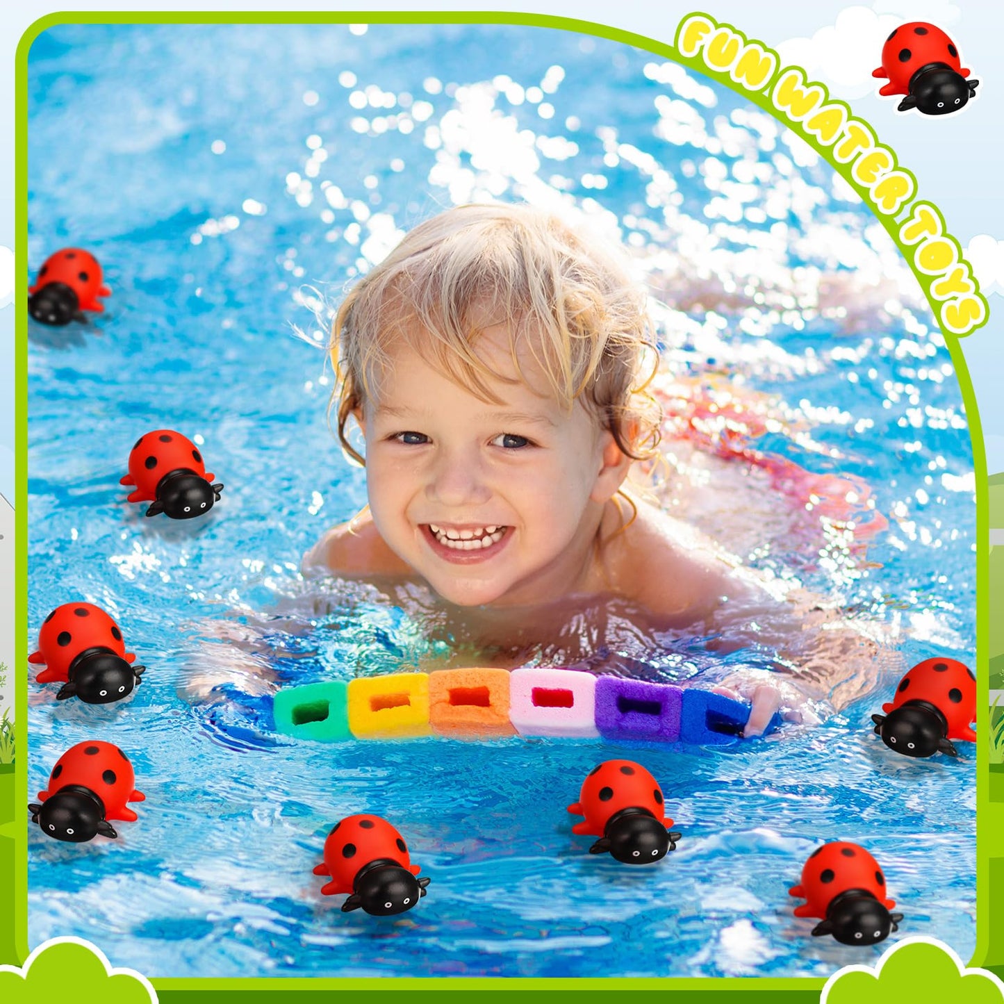 Syhood 50 Pcs Mini Ladybug Toys Squeak Rubber Ladybug Bath Fake Animal Bulk Pool Floating Bathtub Toys Small Ladybugs Figurine Model for Baby Shower Summer Birthday Pool Party Favors Decor