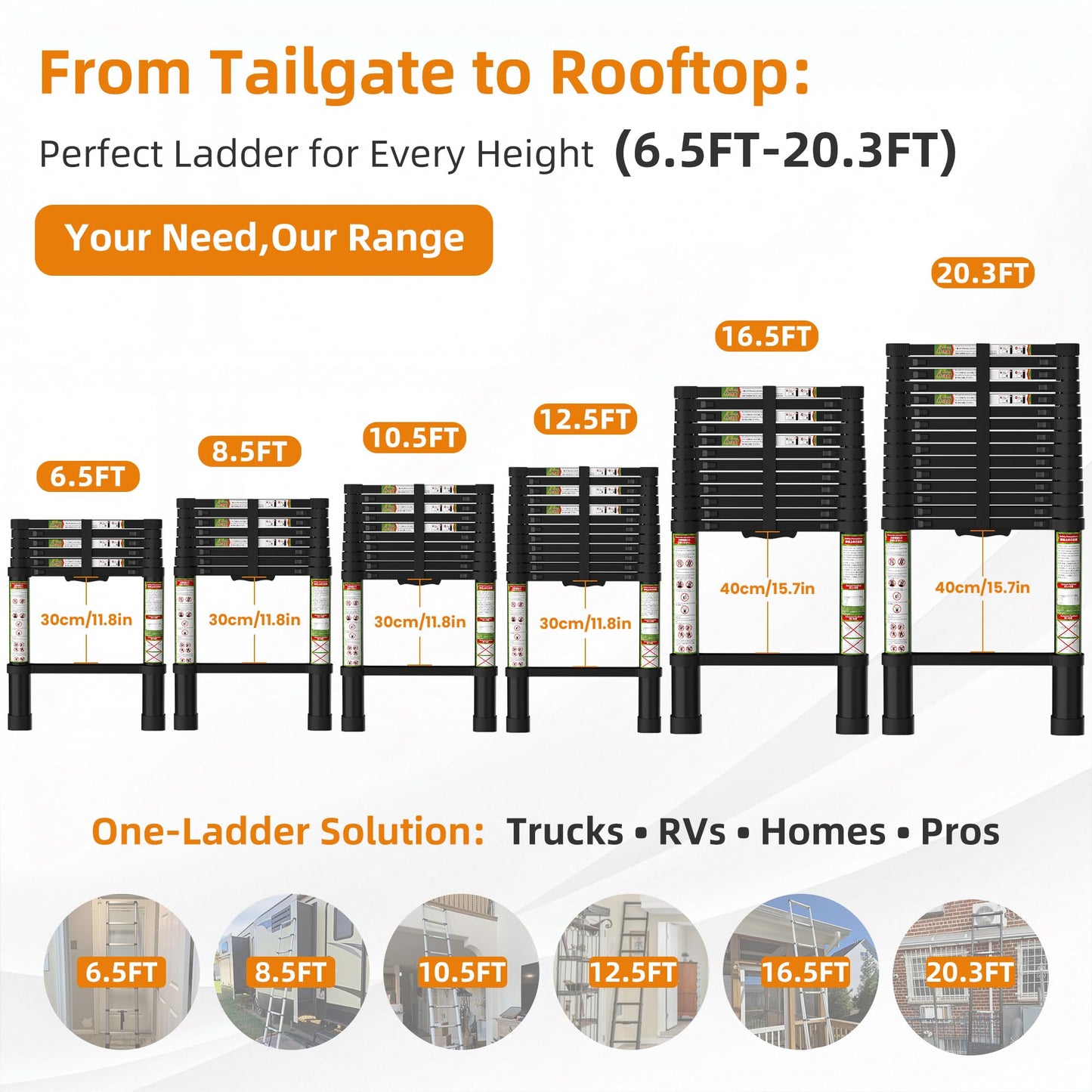 SPIEEK Telescoping Ladder for RV & Attic, 16.5FT Aluminum Extension Ladder with Dual Locking Mechanism, Max Load 330lbs, Compact Foldable Ladder for Roof, Home, Travel Trailer & Multi-Surface Use