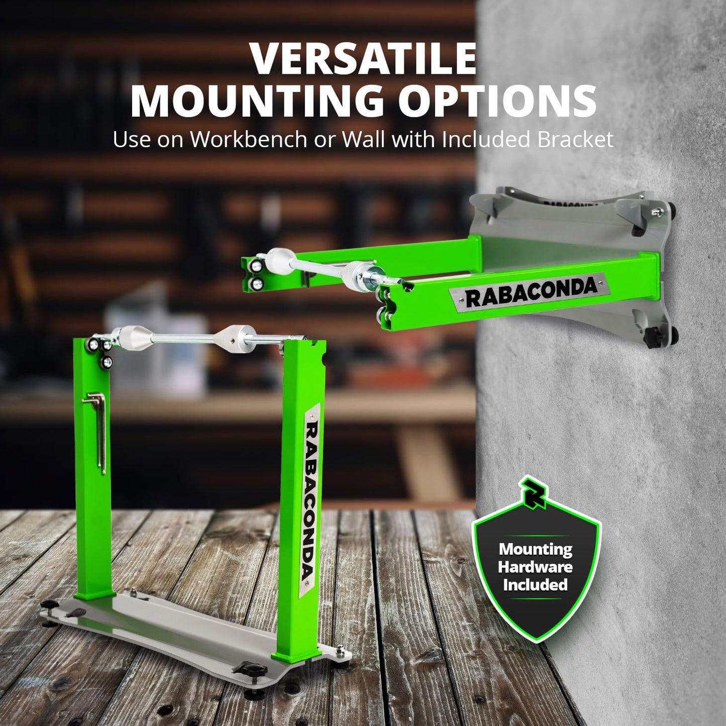 Rabaconda Motorcycle Wheel Balancer Stand - Portable, Durable, and Easy-to-Use for Perfect Tire Balance, Includes Wall Mount Brackets for Bench or Wall Use